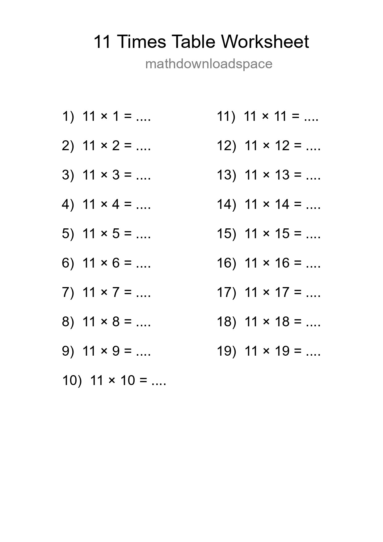11 Times Table Worksheet For Grade 4 With Answers - Part 9