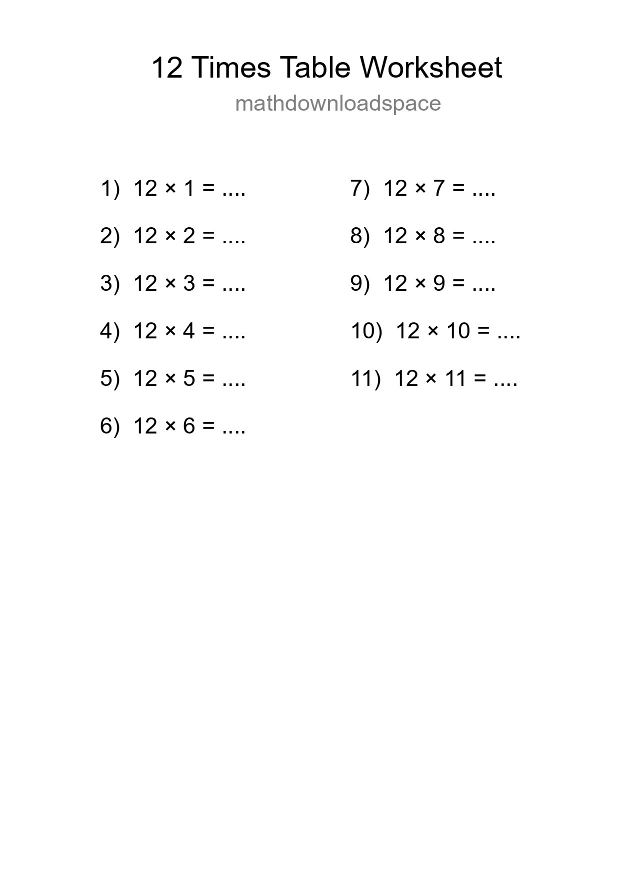 12 Times Table Worksheet For Grade 4 - Part 42