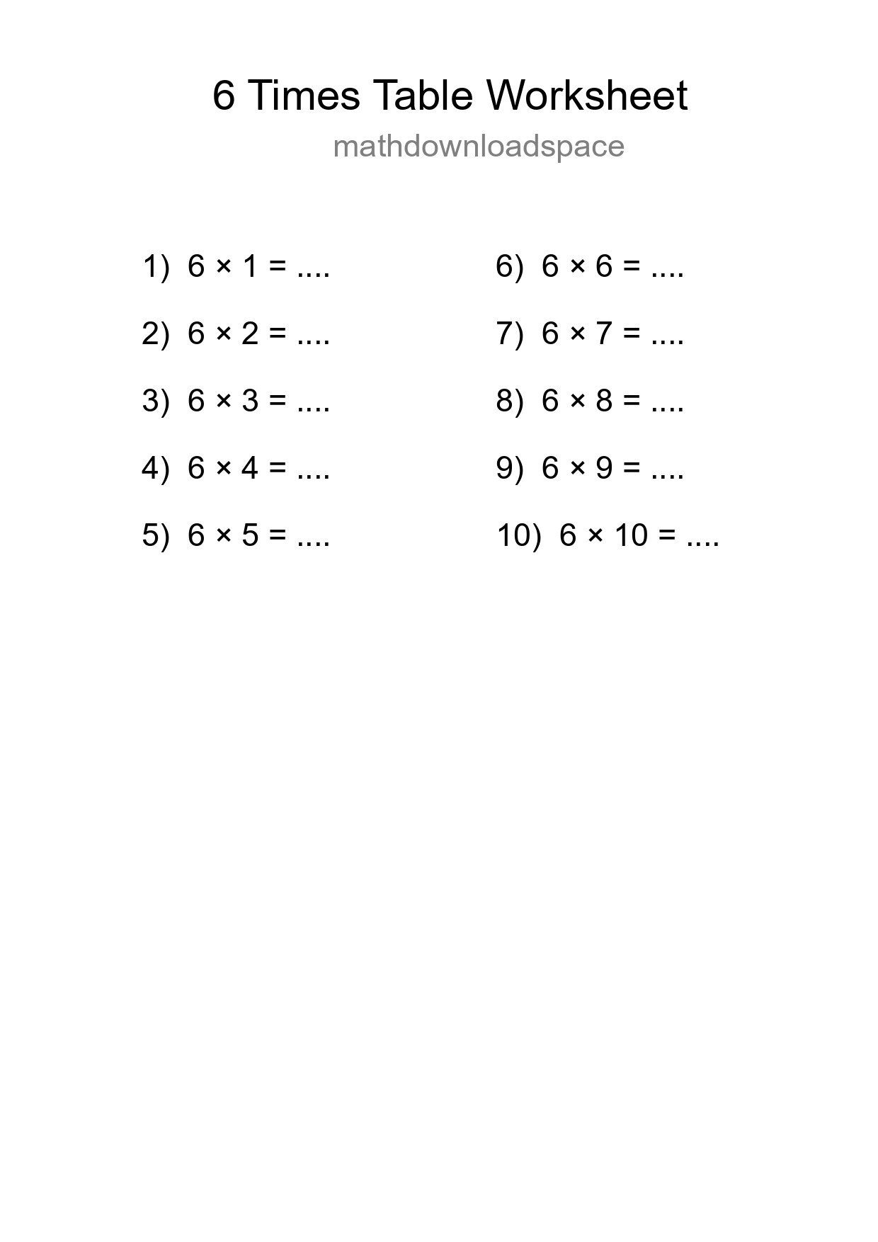6 Times Table Worksheet For Grade 3 - Part 20