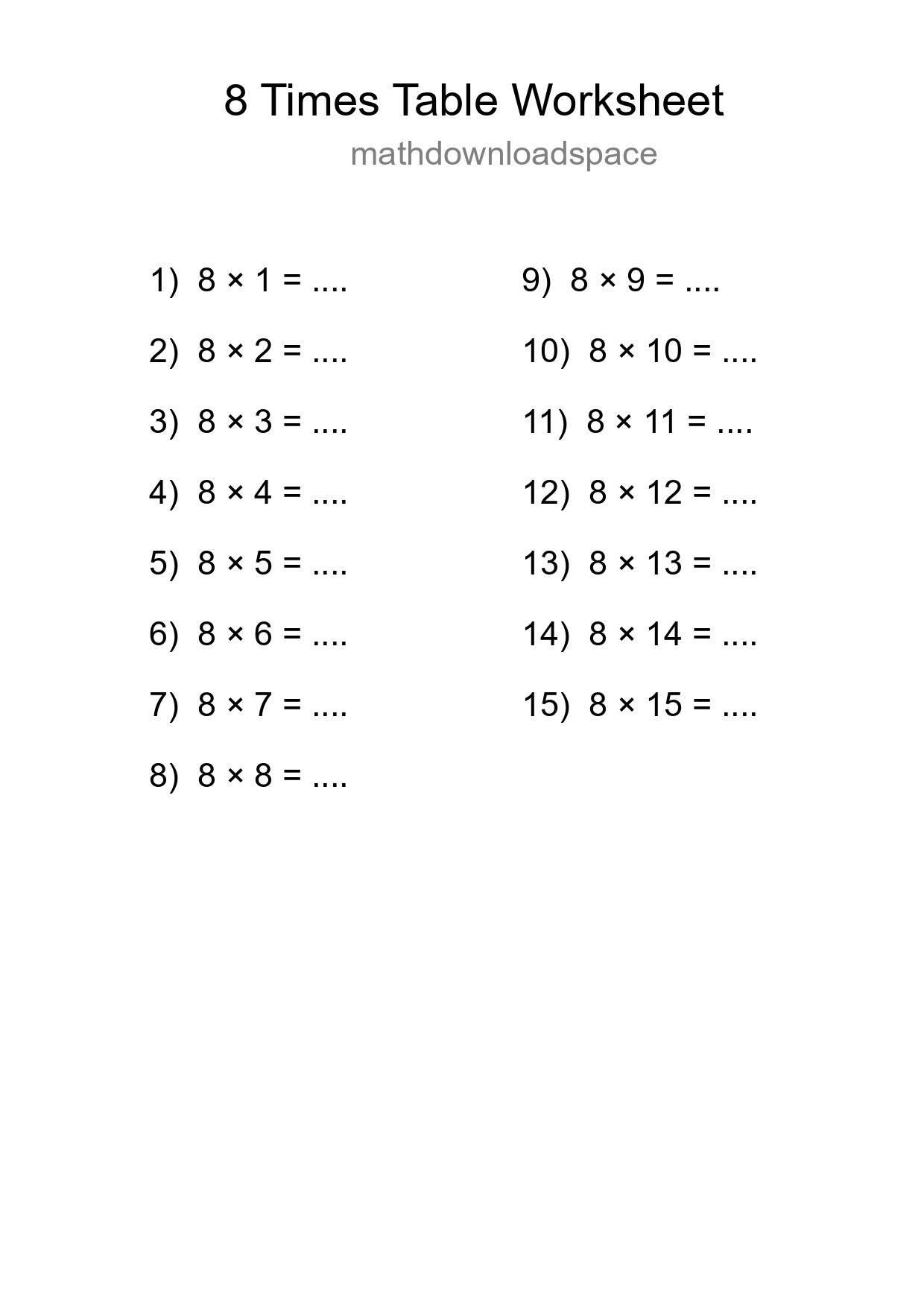 8 Times Table Worksheet For Grade 3 With Answers - Part 295