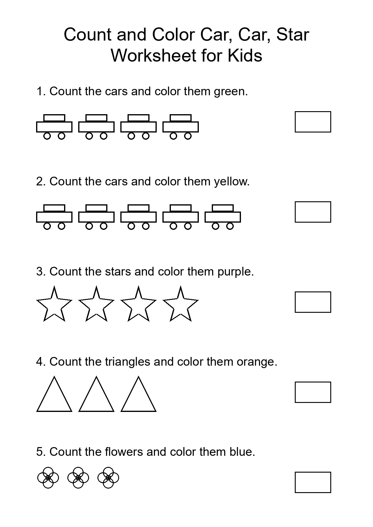 Count and Color Car, Car, Star Worksheet for Kids