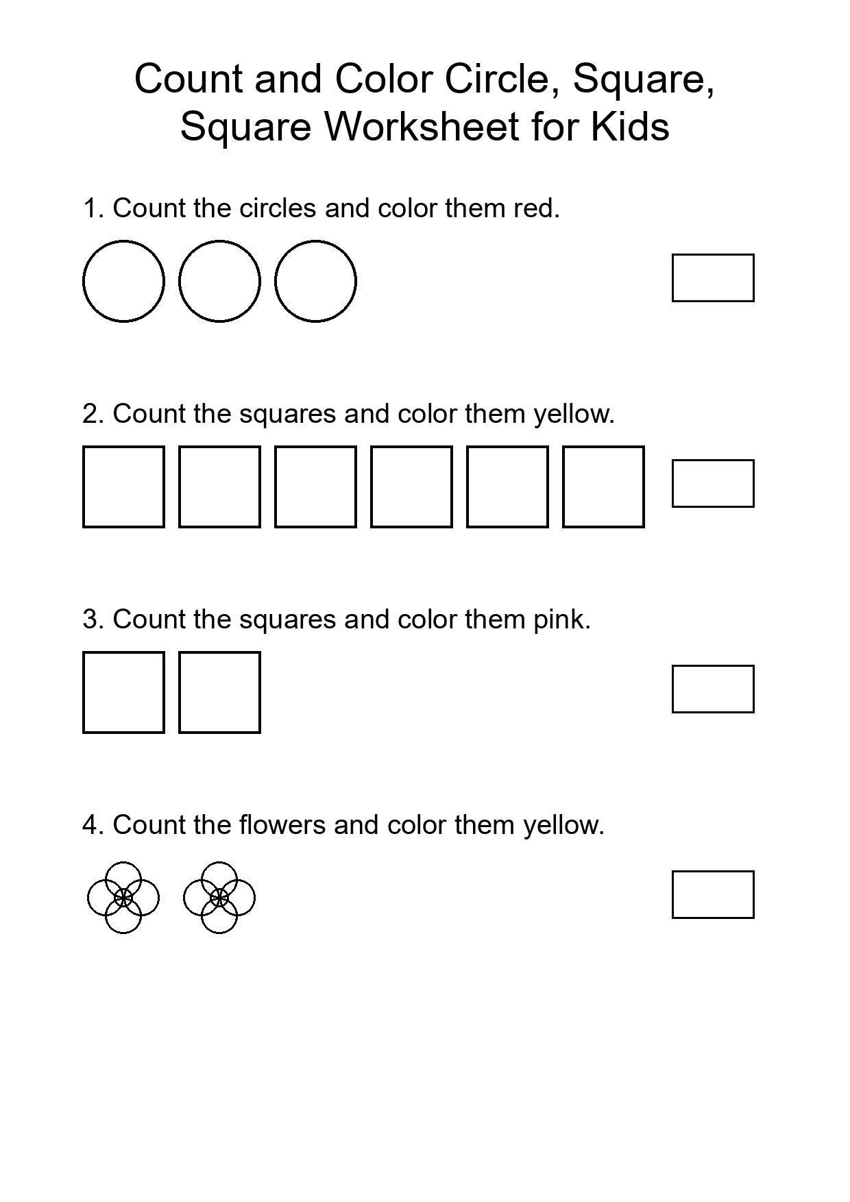 Count and Color Circle, Square, Square Worksheet for Kids