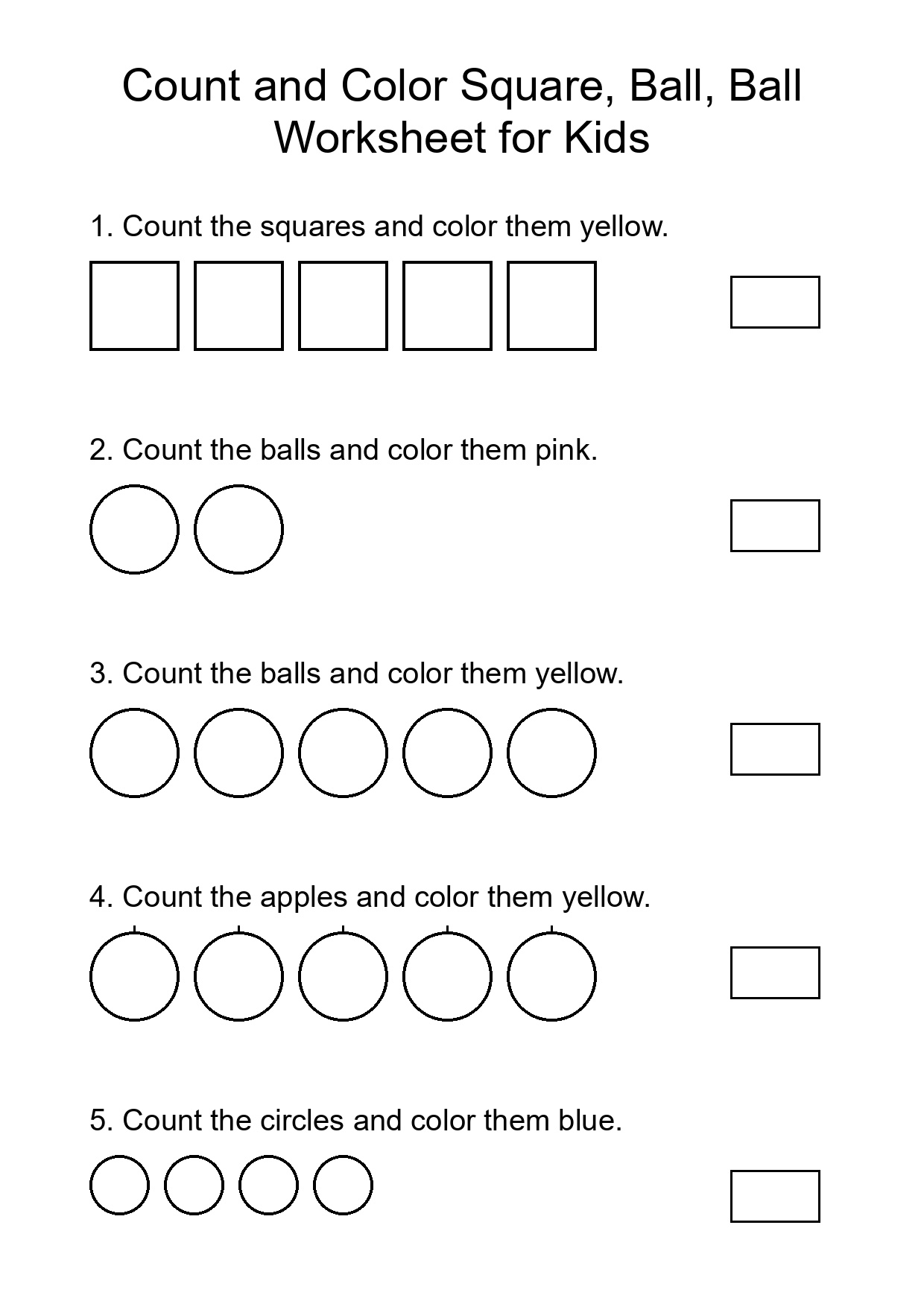 Count and Color Square, Ball, Ball Worksheet for Kids