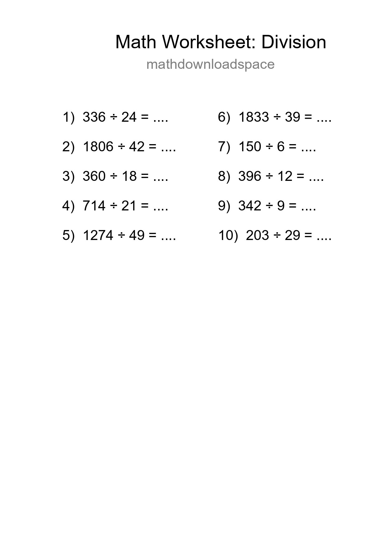 Free 10 Division Math Worksheet For Grade 2 - Part 136