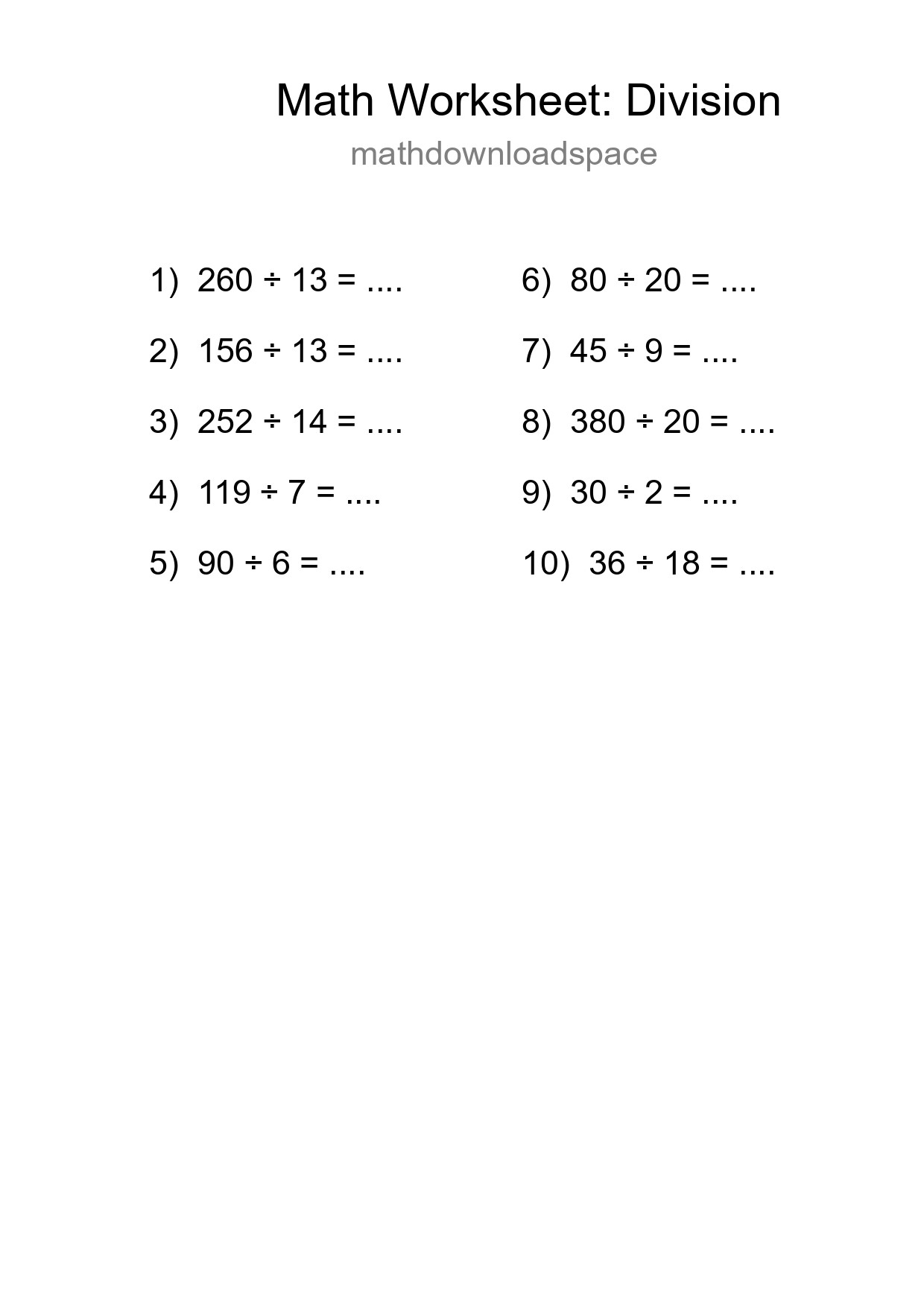 Free 10 Division Math Worksheet For Grade 2 With Answers - Part 279