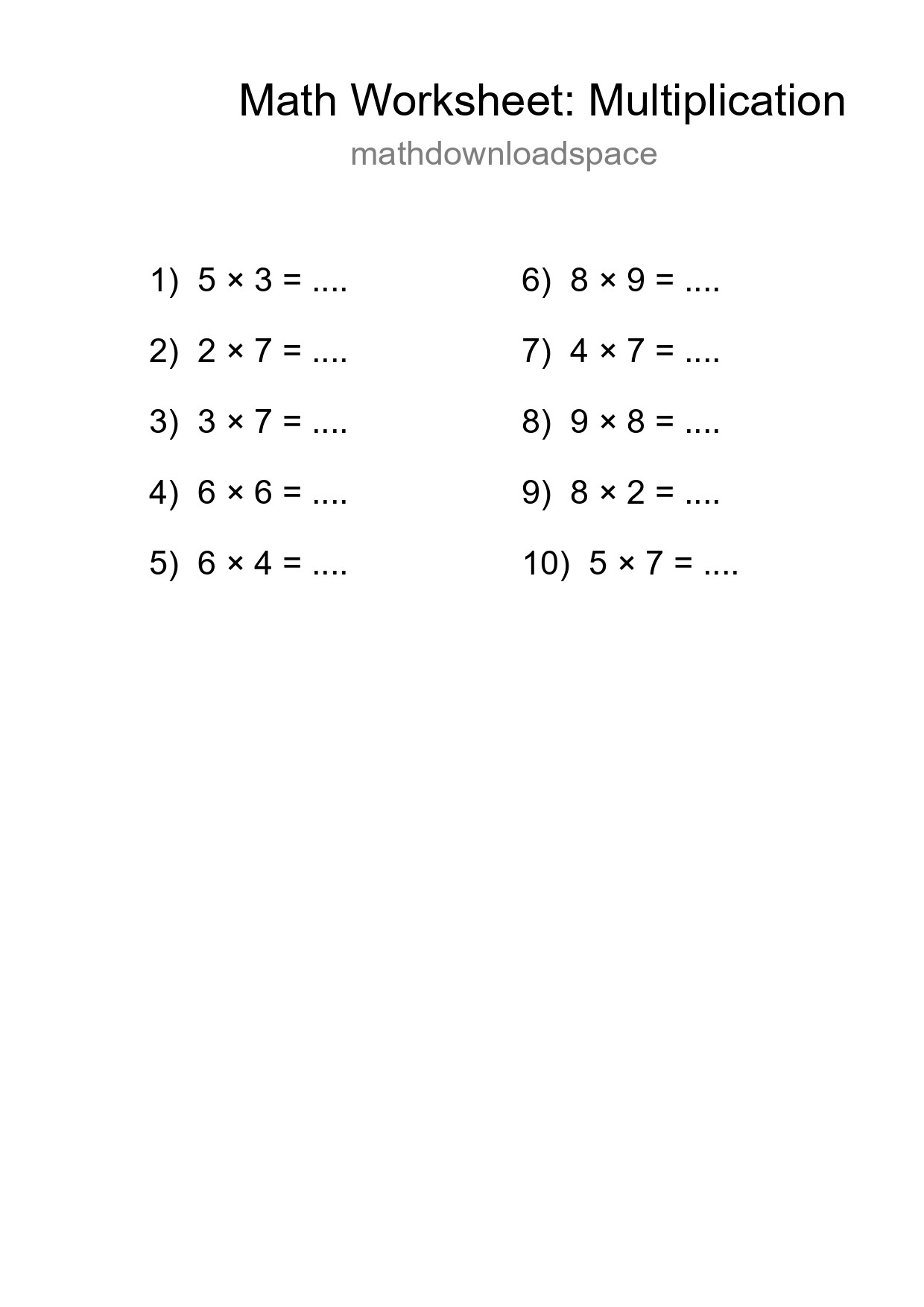 Free 10 Multiplication Math Worksheet For Grade 1 - Part 117