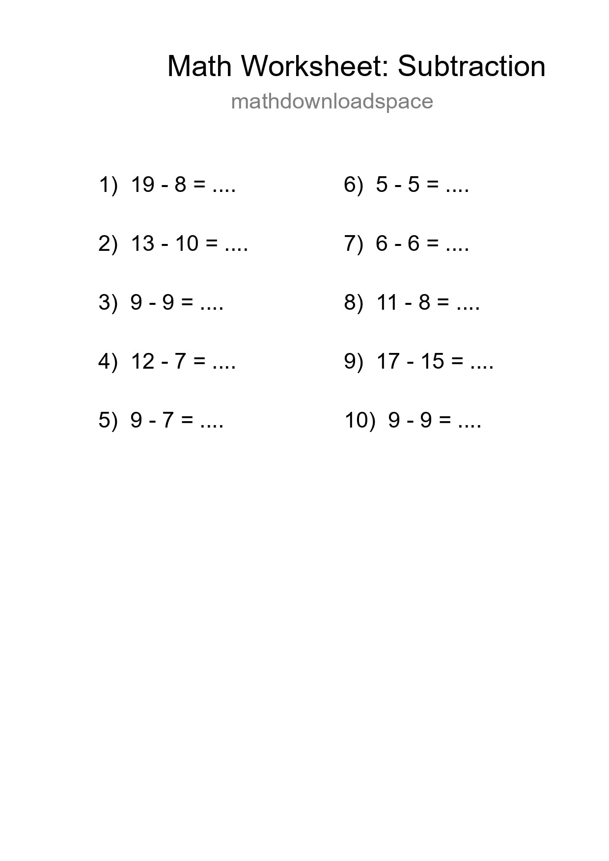 Free 10 Subtraction Math Worksheet For Grade 2 - Part 151