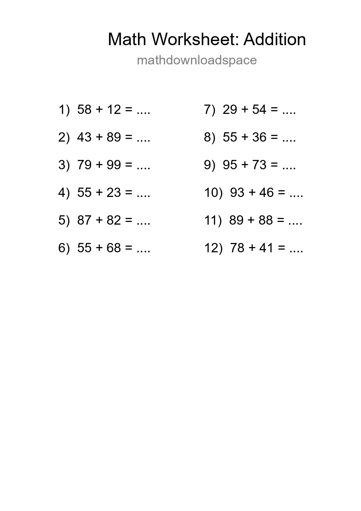Free 12 Addition Math Worksheet For Grade 3 With Answers - Part 89