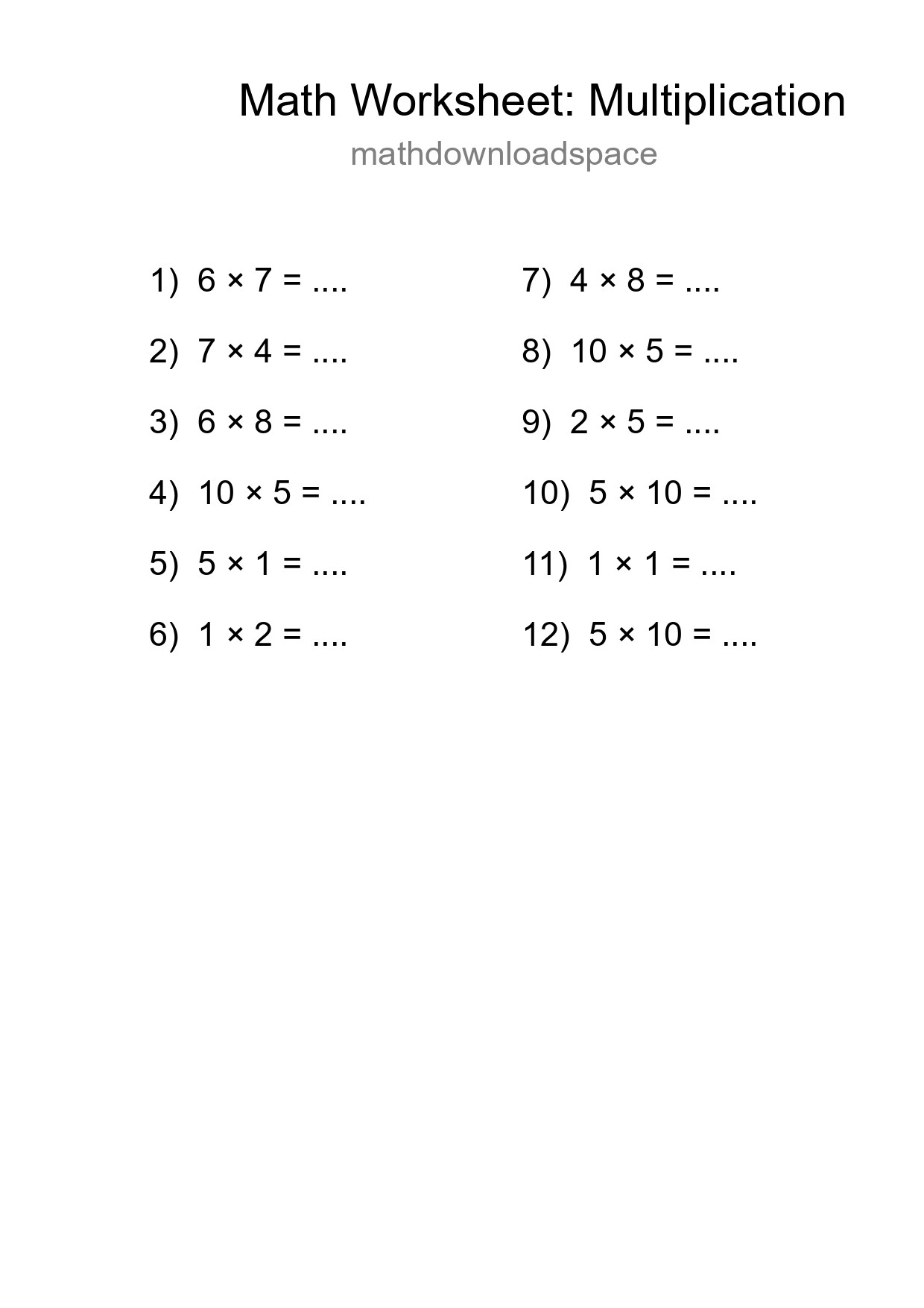 Free 12 Multiplication Math Worksheet For Grade 1 With Answers - Part 7
