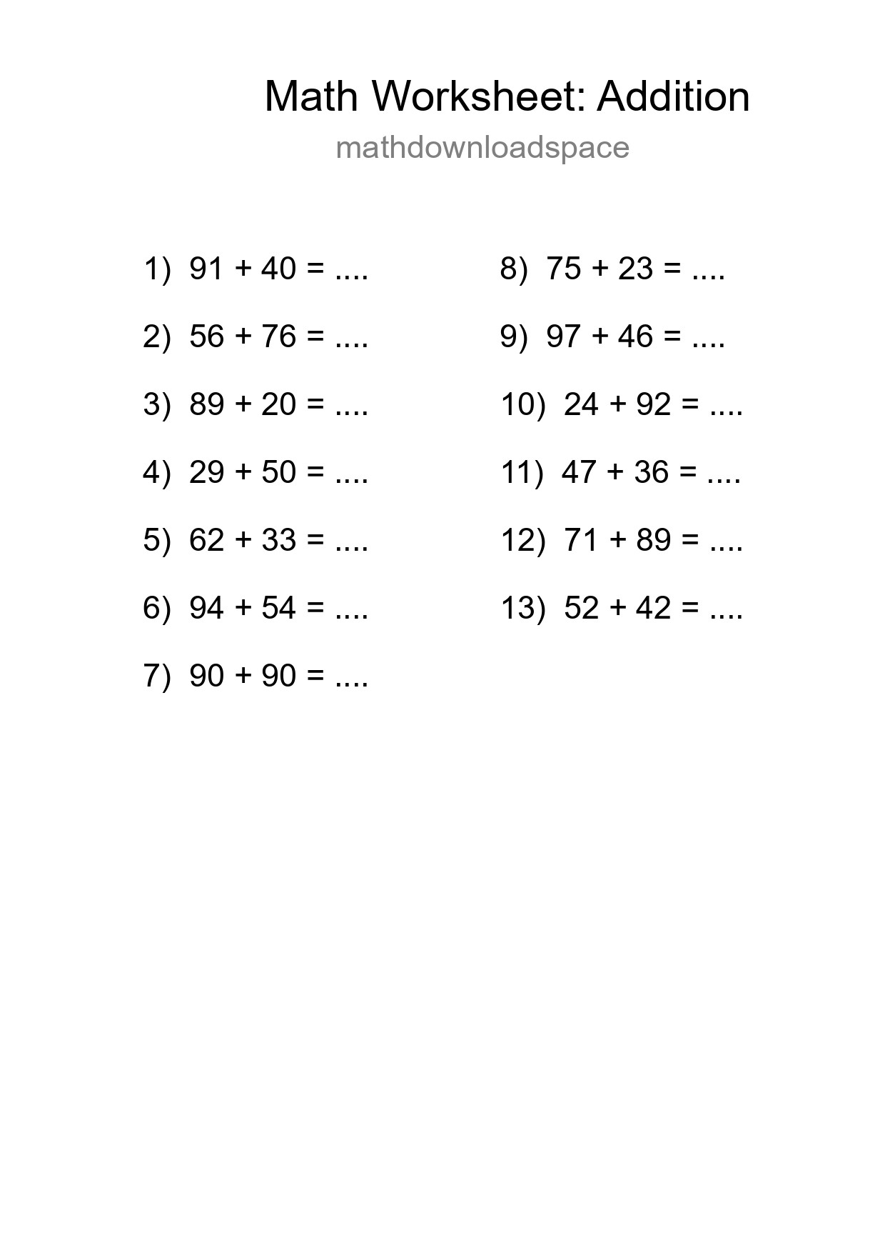 Free 13 Addition Math Worksheet For Grade 3 With Answers - Part 210