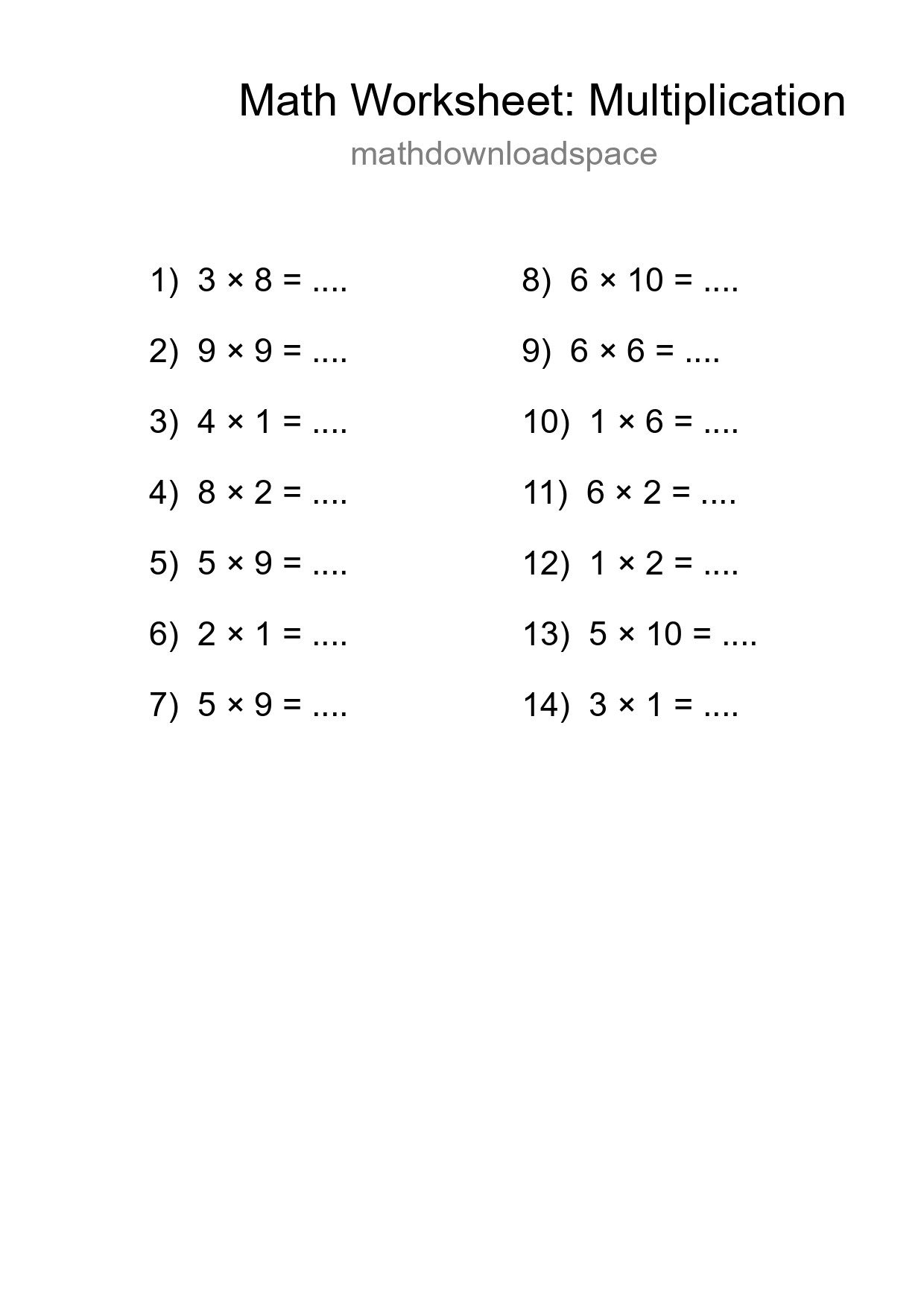 Free 14 Multiplication Math Worksheet For Grade 1 - Part 161