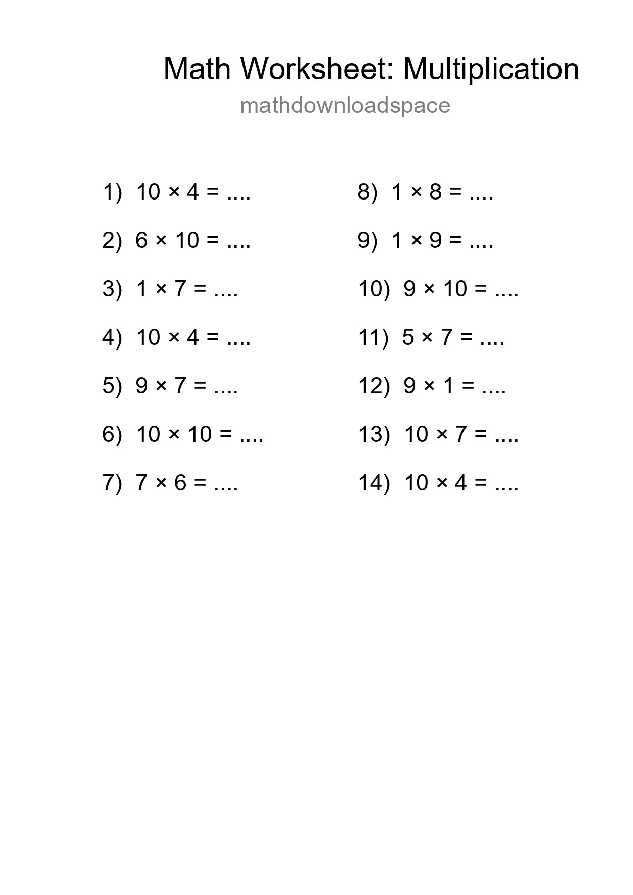 Free 14 Multiplication Math Worksheet For Grade 1 With Answers - Part 271