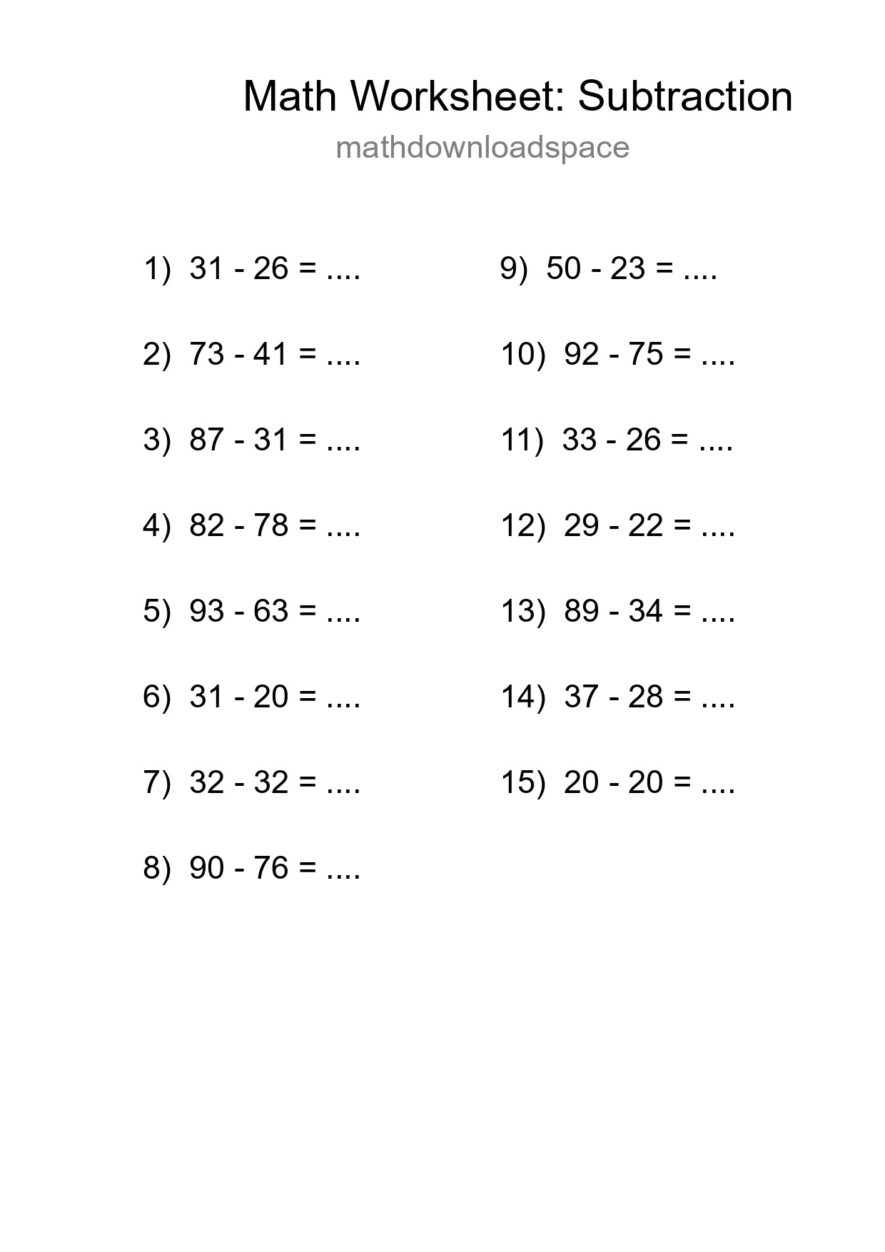 Free 15 Subtraction Math Worksheet For Grade 3 - Part 74