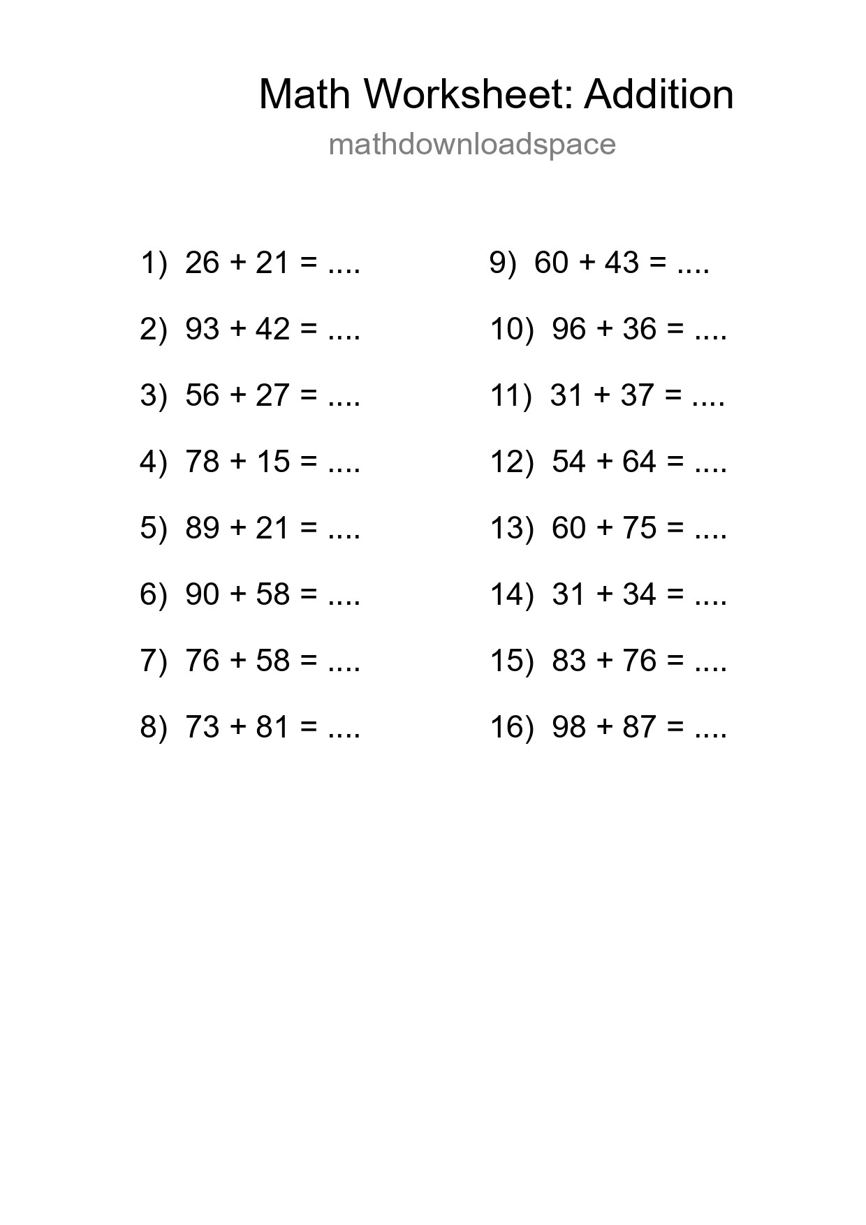 Free 16 Addition Math Worksheet For Grade 3 With Answers - Part 221