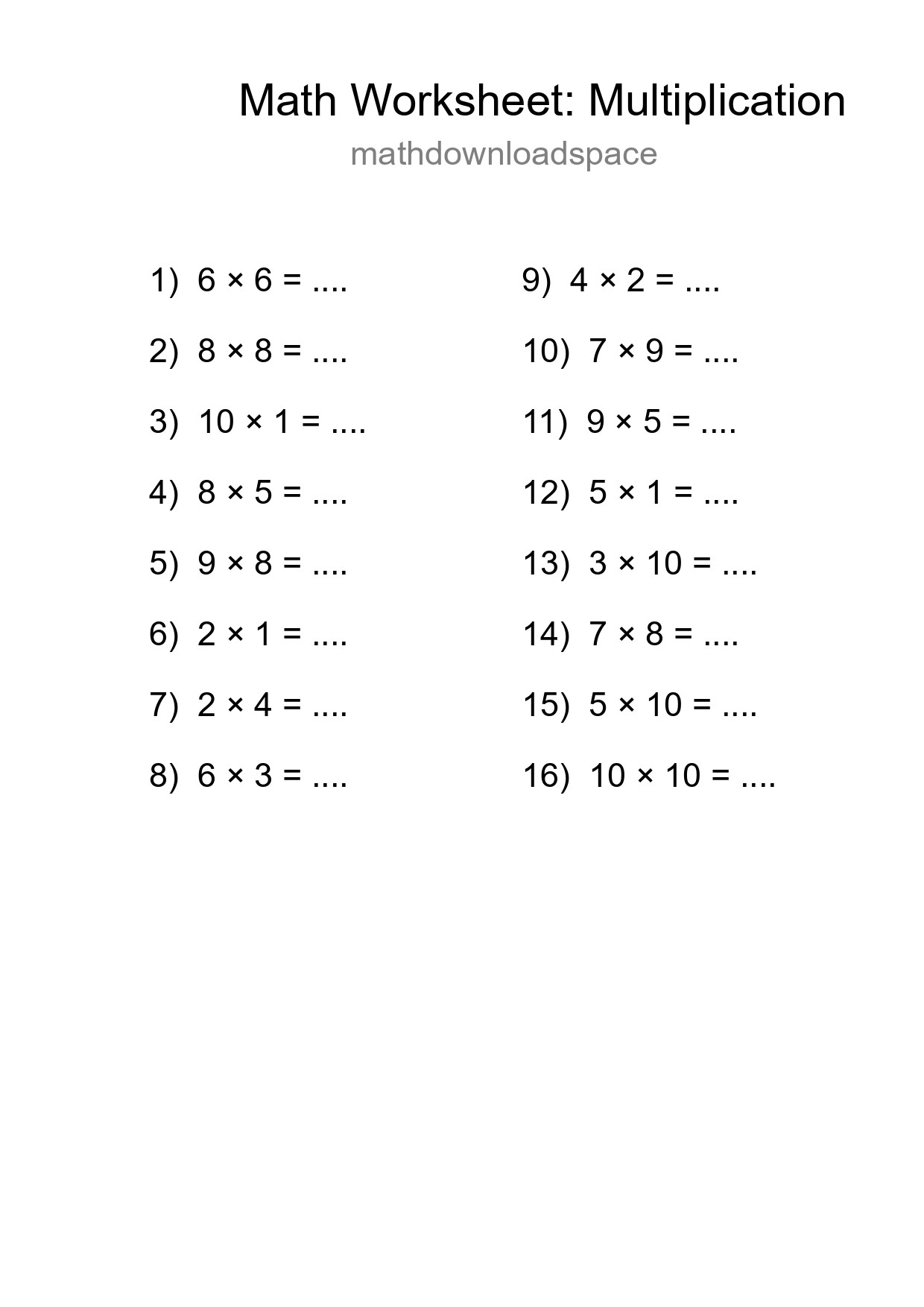 Free 16 Multiplication Math Worksheet For Grade 1 - Part 128