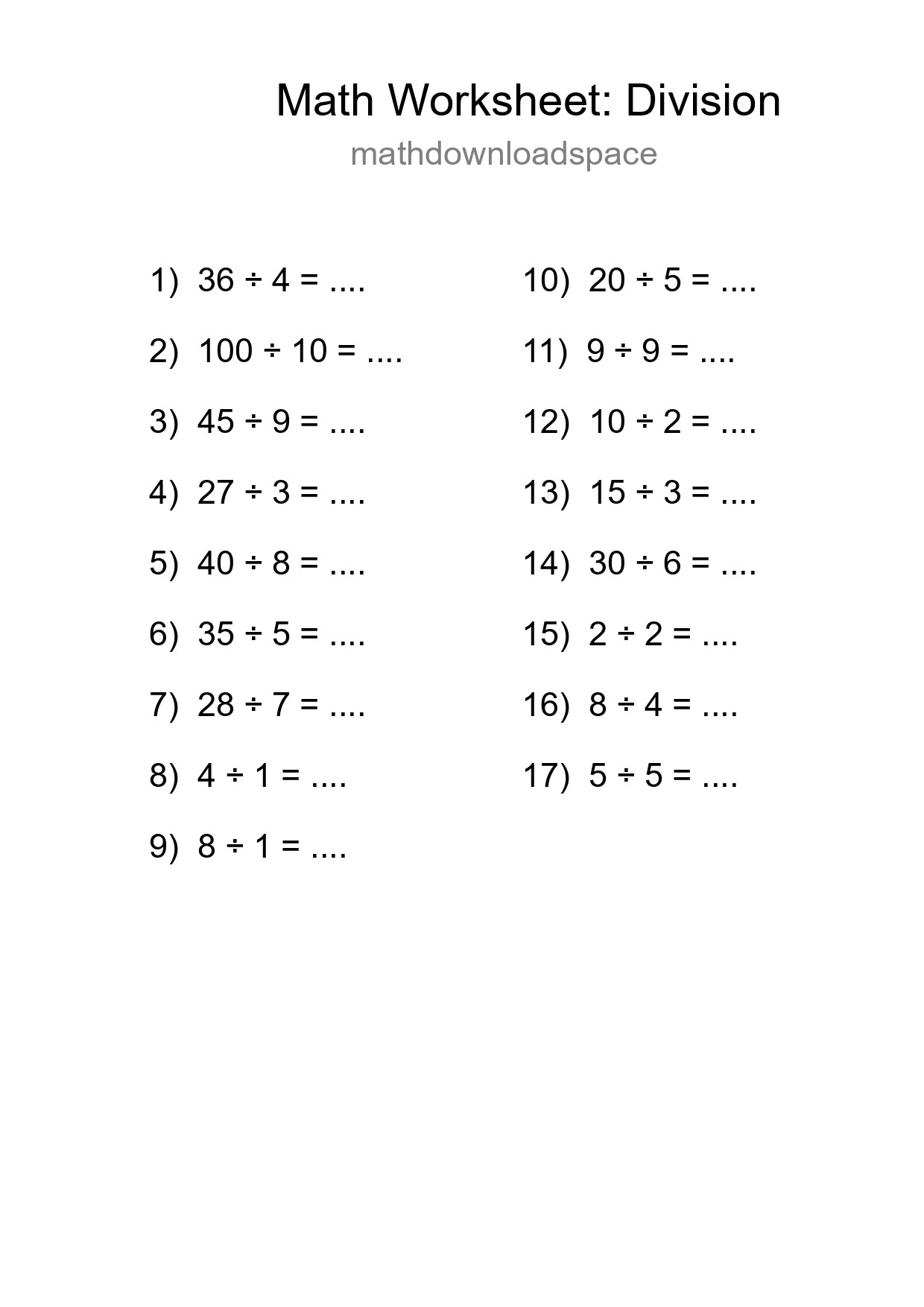 Free 17 Division Math Worksheet For Grade 1 - Part 213
