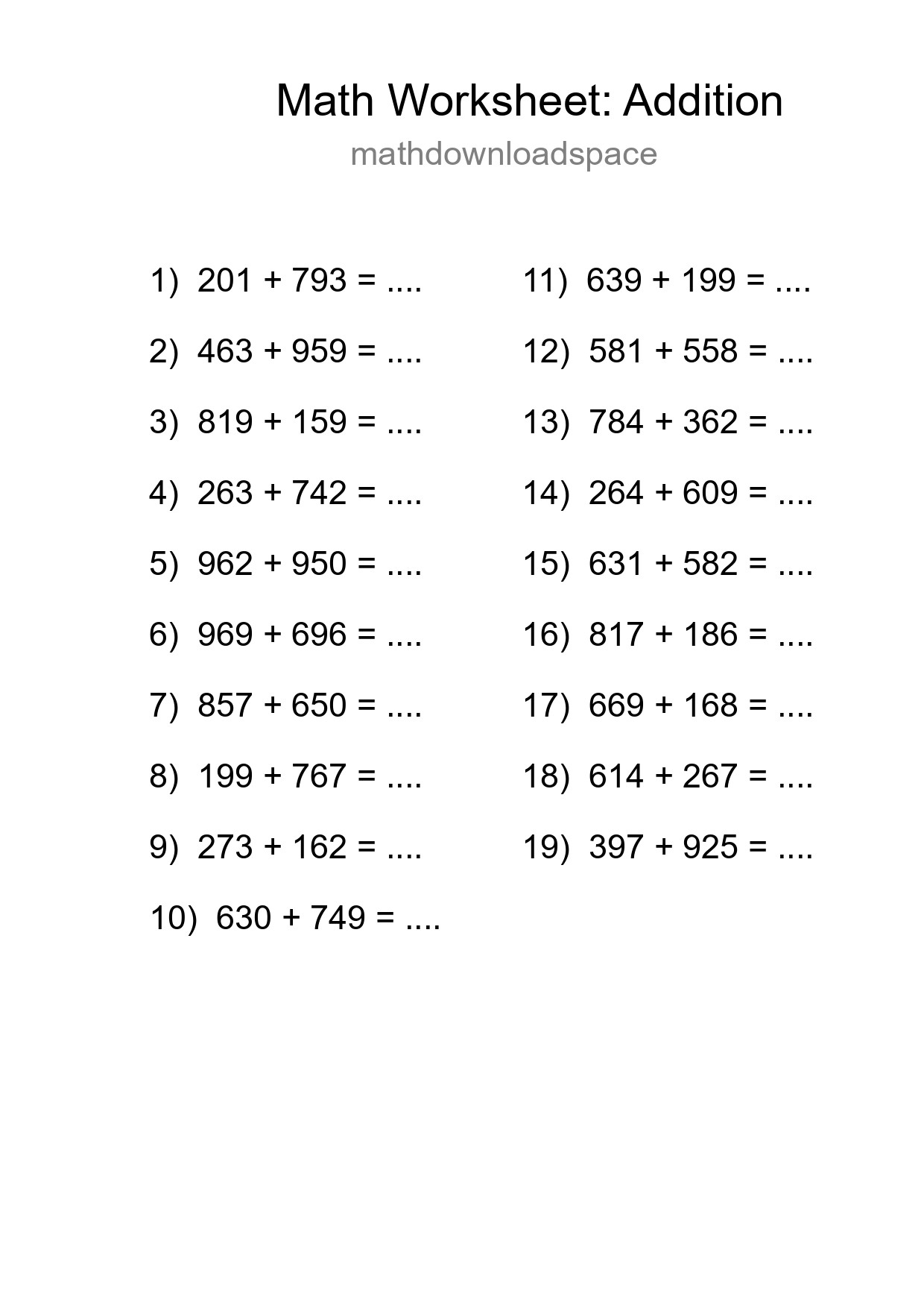 Free 19 Addition Math Worksheet For Grade 5 - Part 34