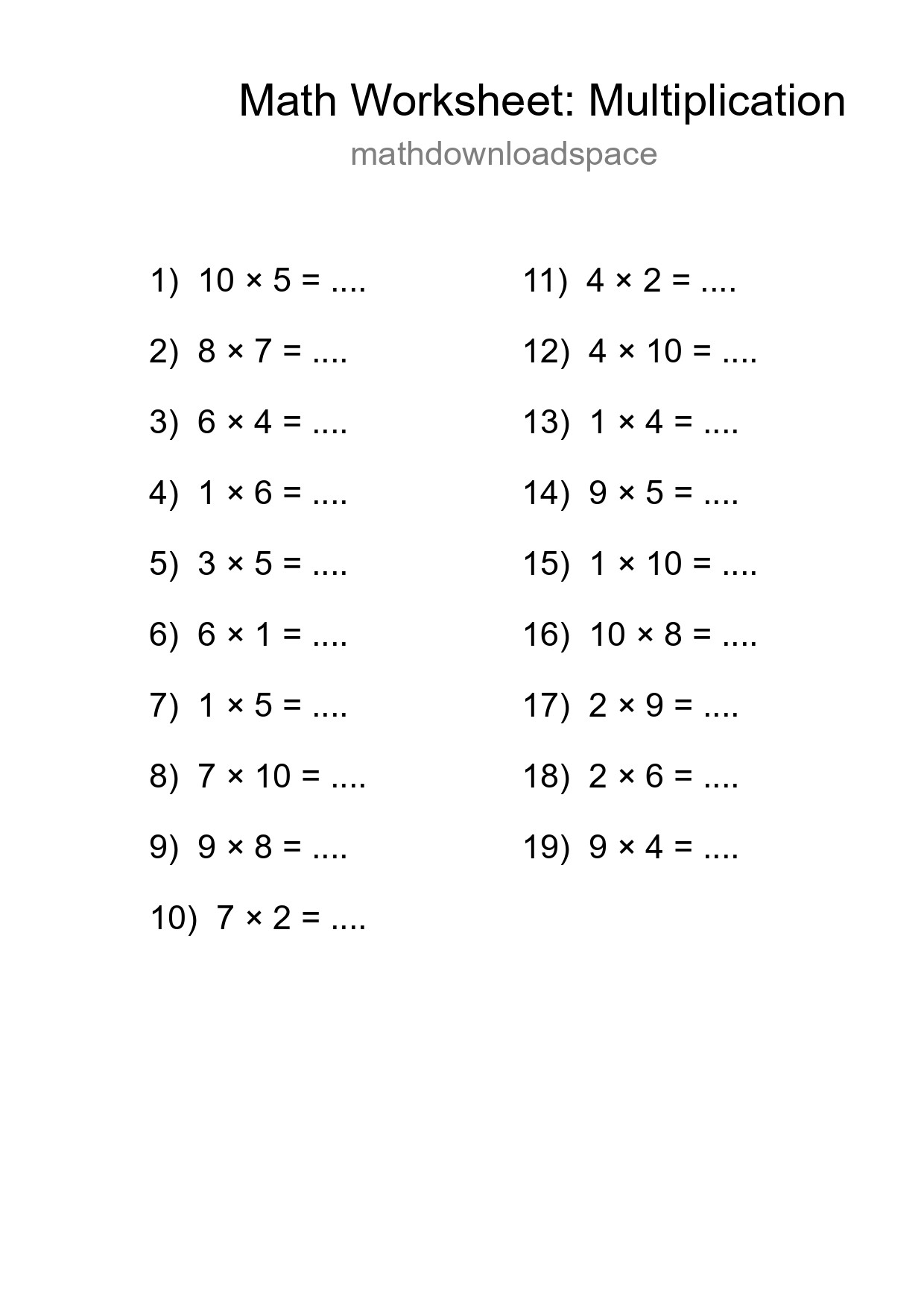 Free 19 Multiplication Math Worksheet For Grade 1 - Part 293