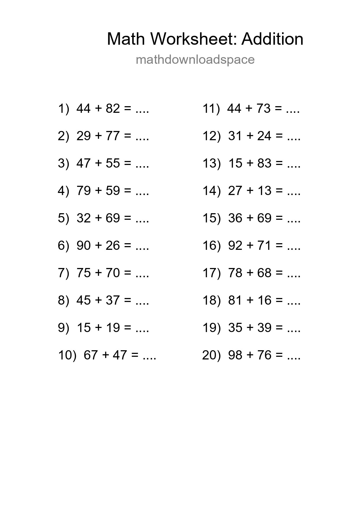 Free 20 Addition Math Worksheet For Grade 3 - Part 45