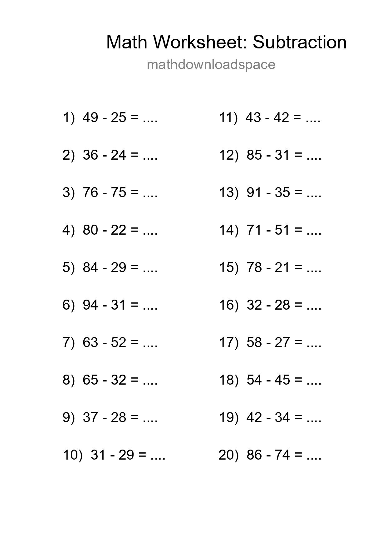 Free 20 Subtraction Math Worksheet For Grade 3 - Part 30
