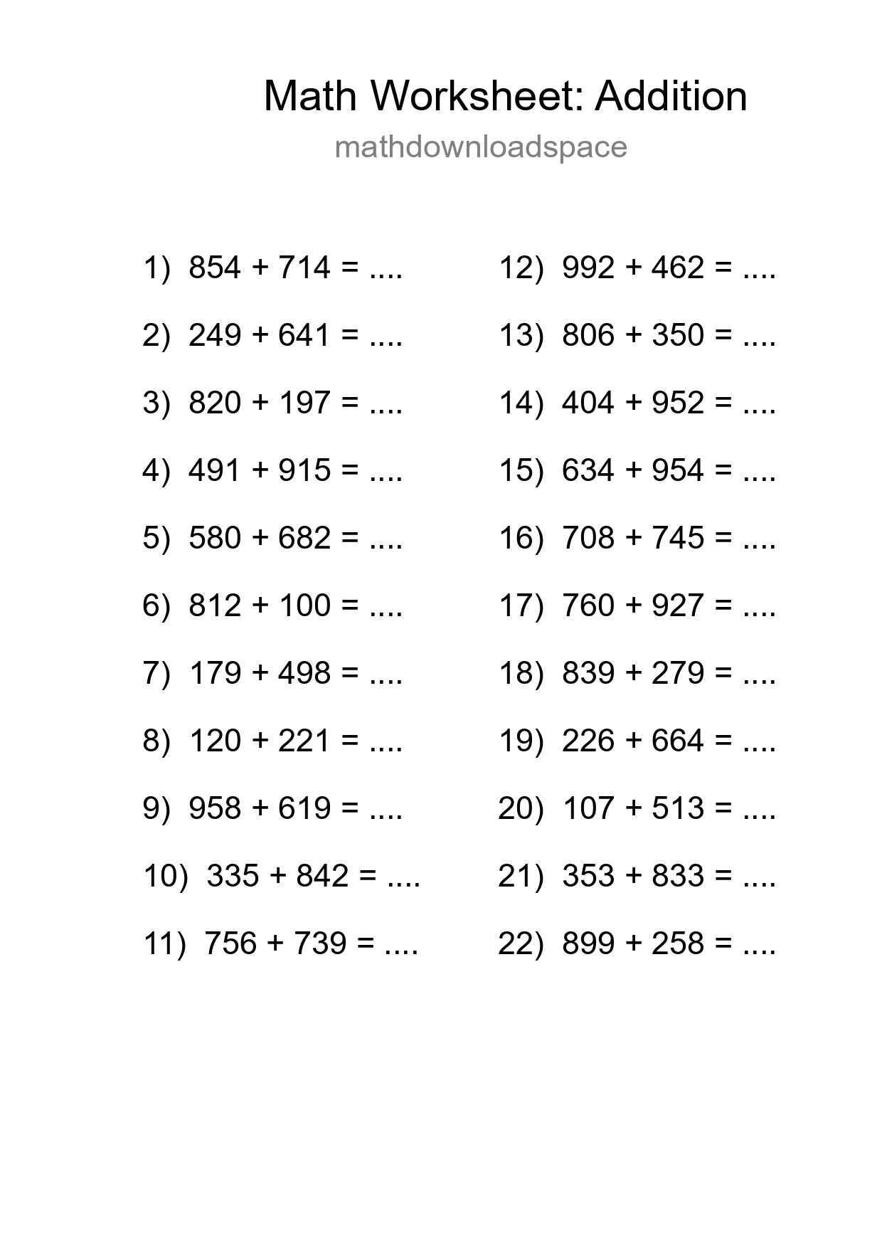 Free 22 Addition Math Worksheet For Grade 5 - Part 111