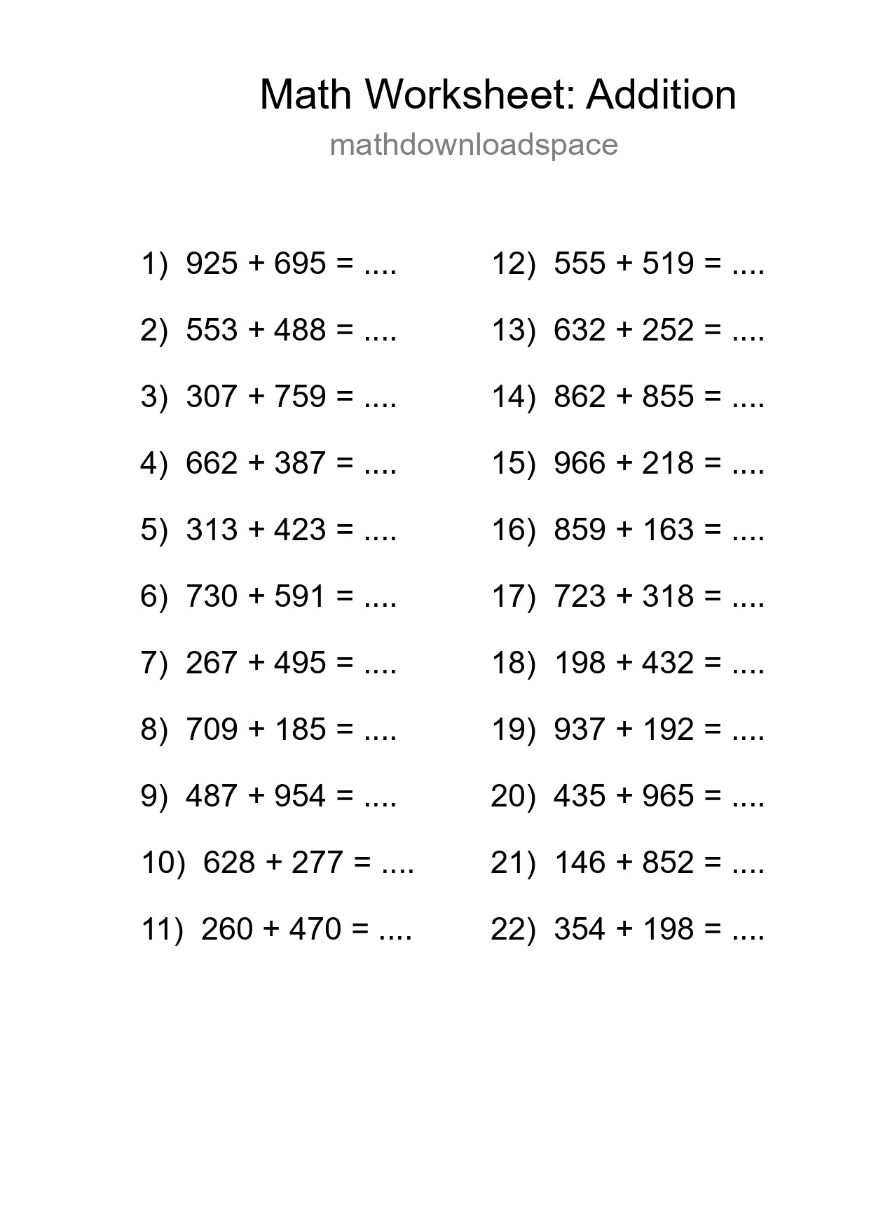 Free 22 Addition Math Worksheet For Grade 5 - Part 254