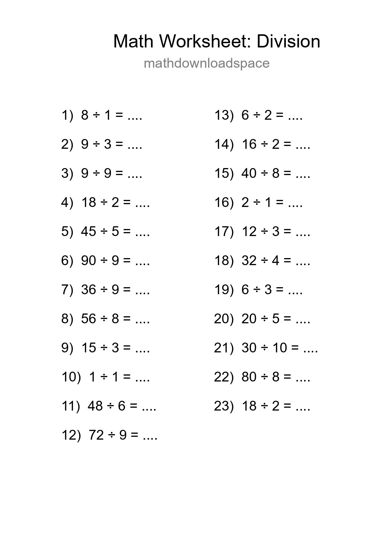 Free 23 Division Math Worksheet For Grade 1 - Part 48