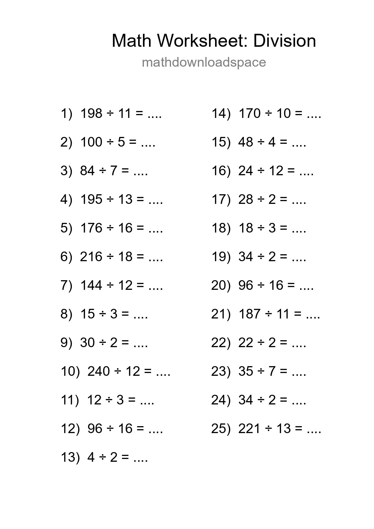 Free 25 Division Math Worksheet For Grade 2 With Answers - Part 15