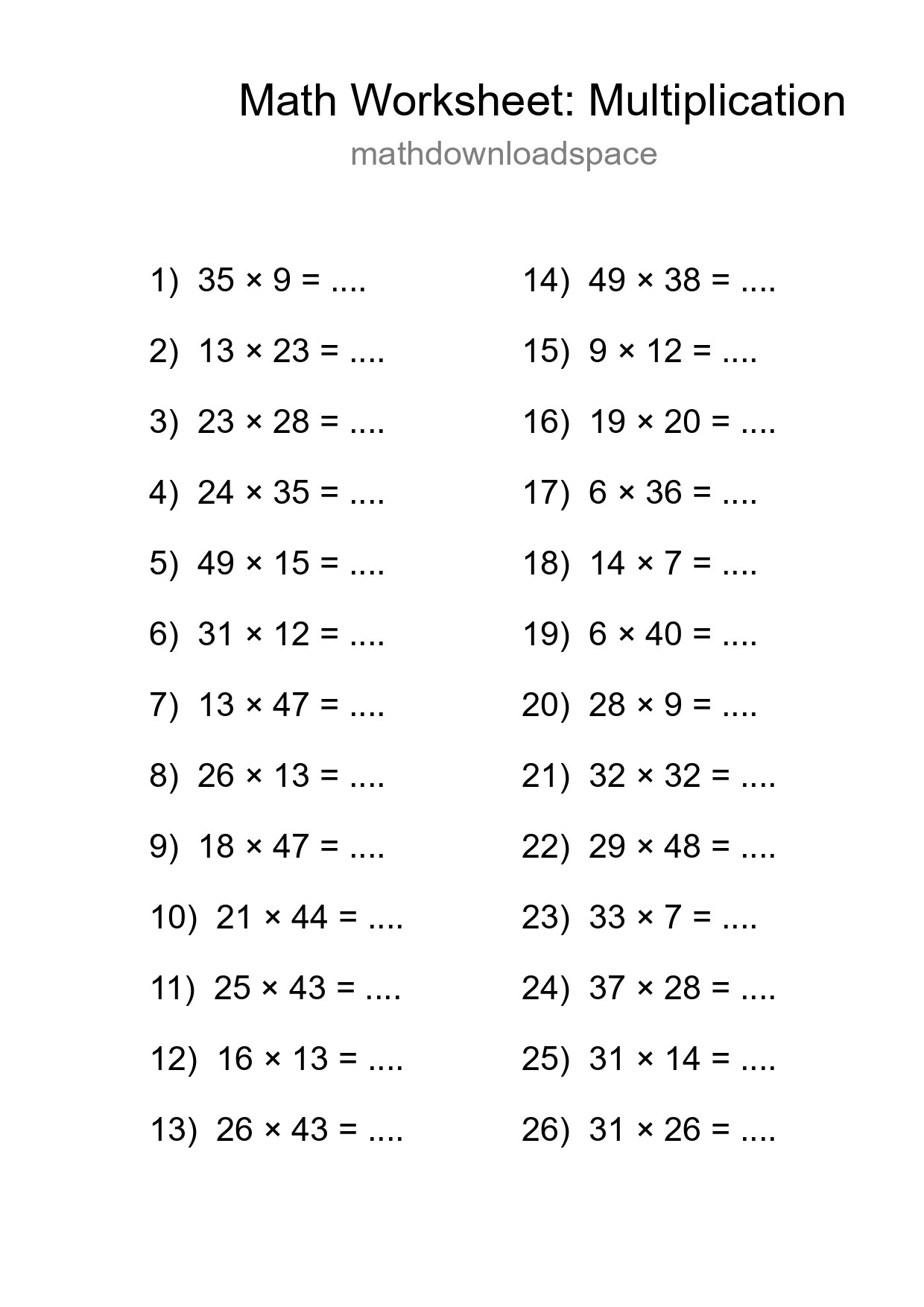 Free 26 Multiplication Math Worksheet For Grade 2 - Part 139