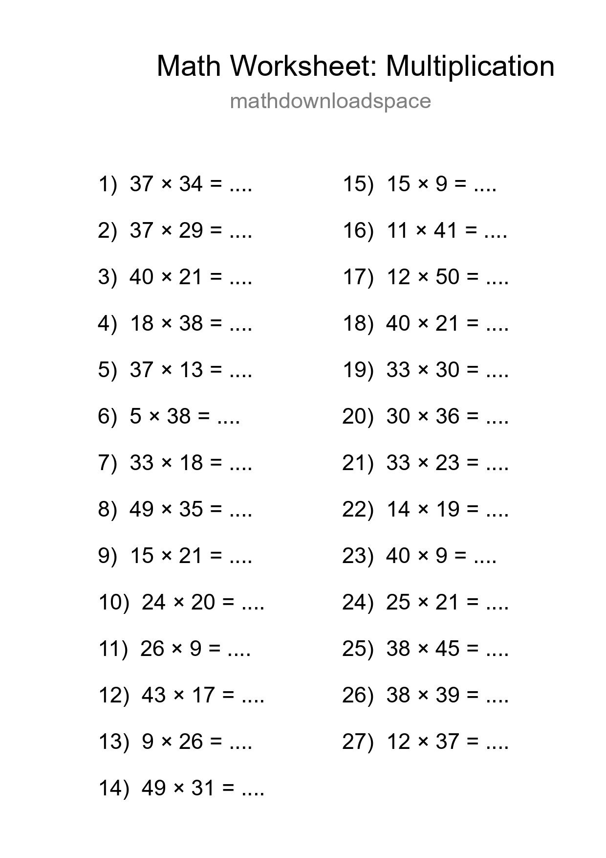 Free 27 Multiplication Math Worksheet For Grade 2 With Answers - Part 40