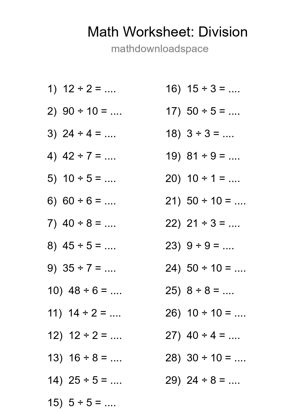 Free 29 Division Math Worksheet For Grade 1 - Part 147