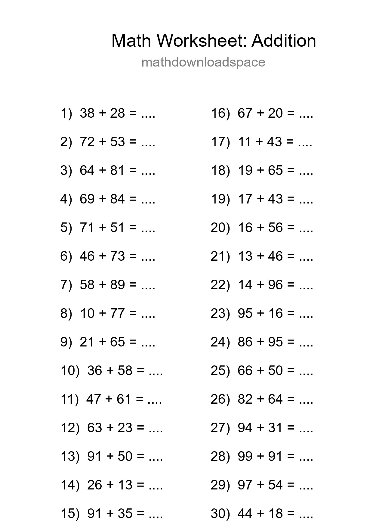 Free 30 Addition Math Worksheet For Grade 3 With Answers - Part 298