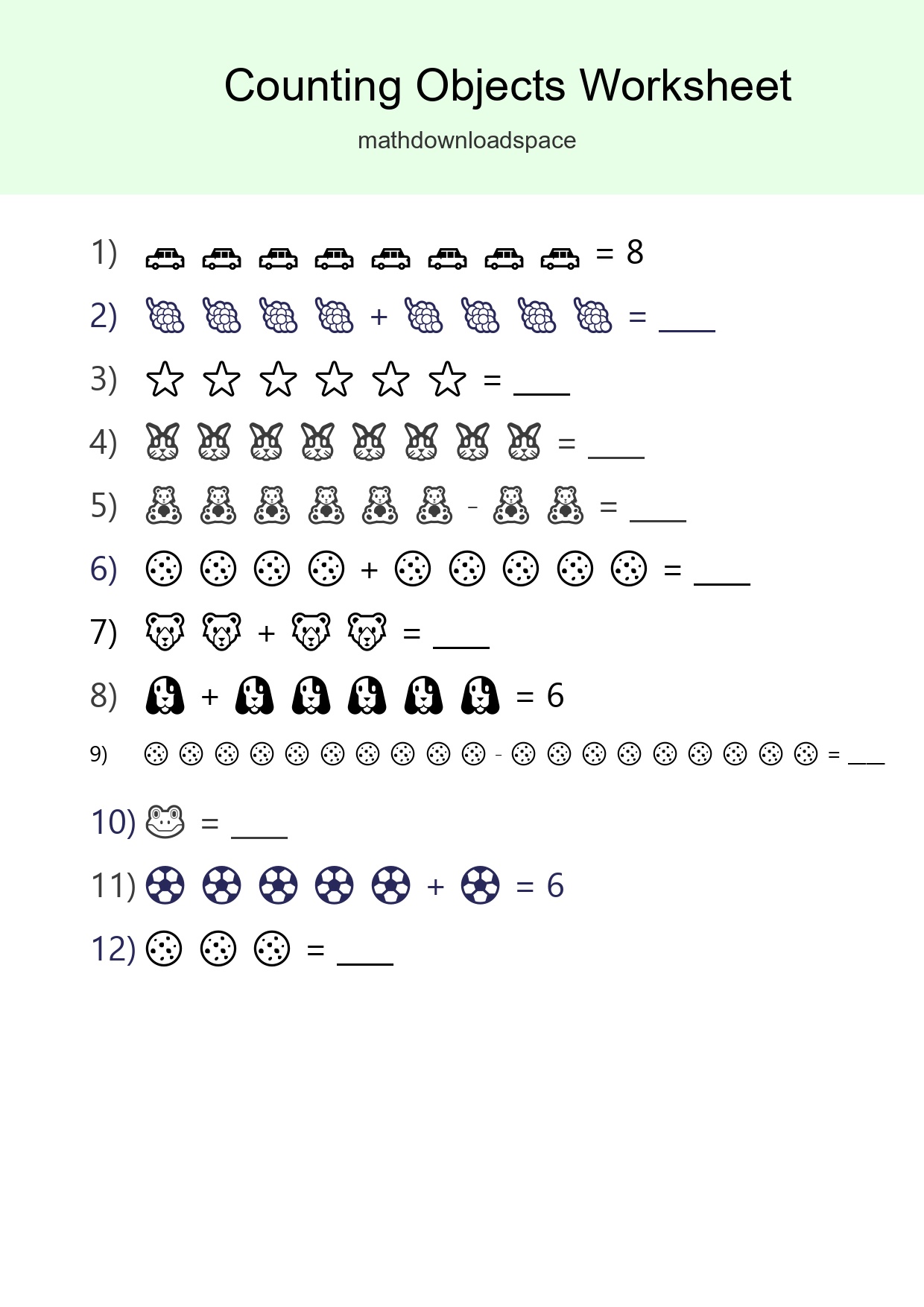 Free Counting Objects Worksheet For Kindergarten - Part 3
