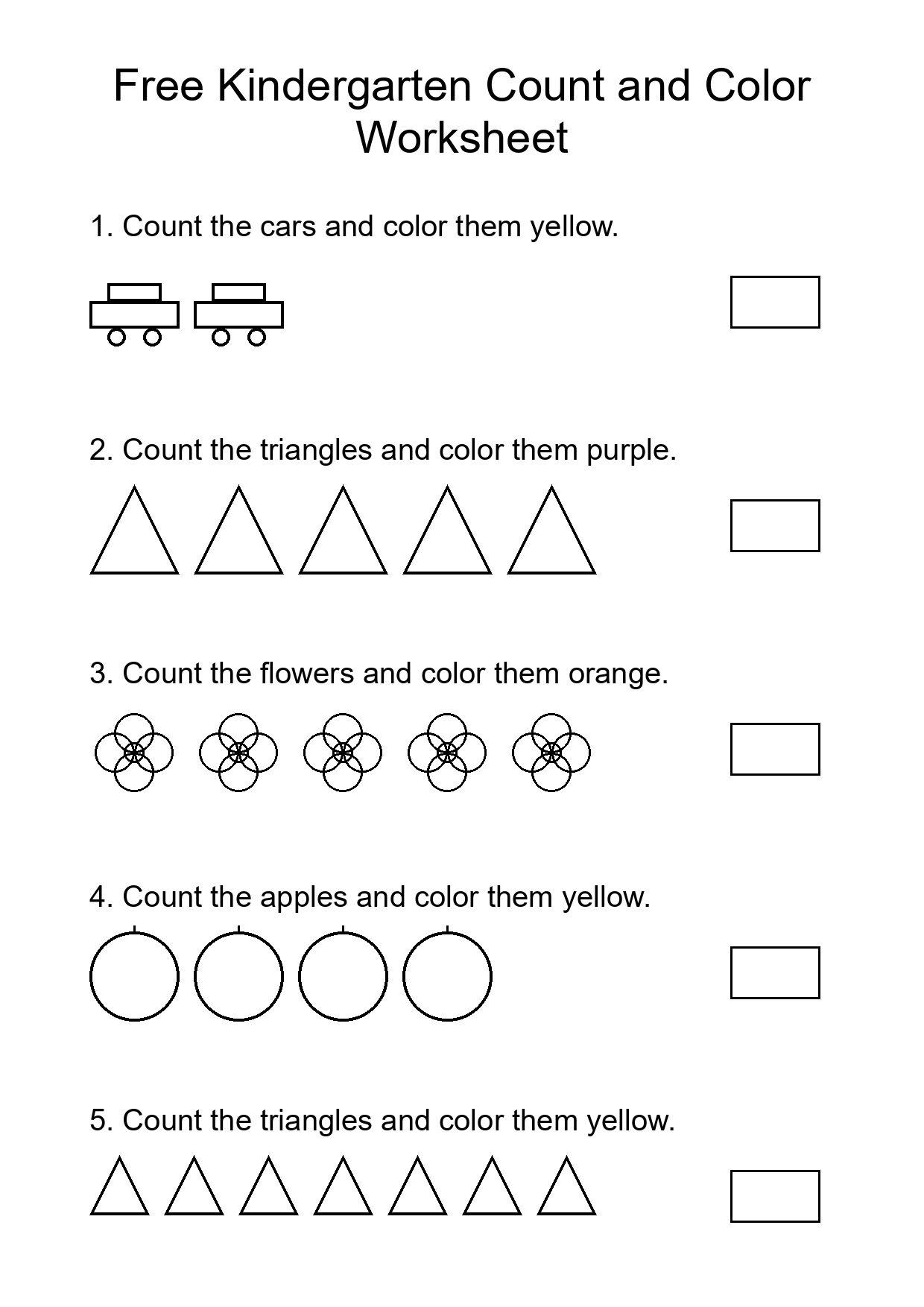 Free Kindergarten Count and Color Worksheet