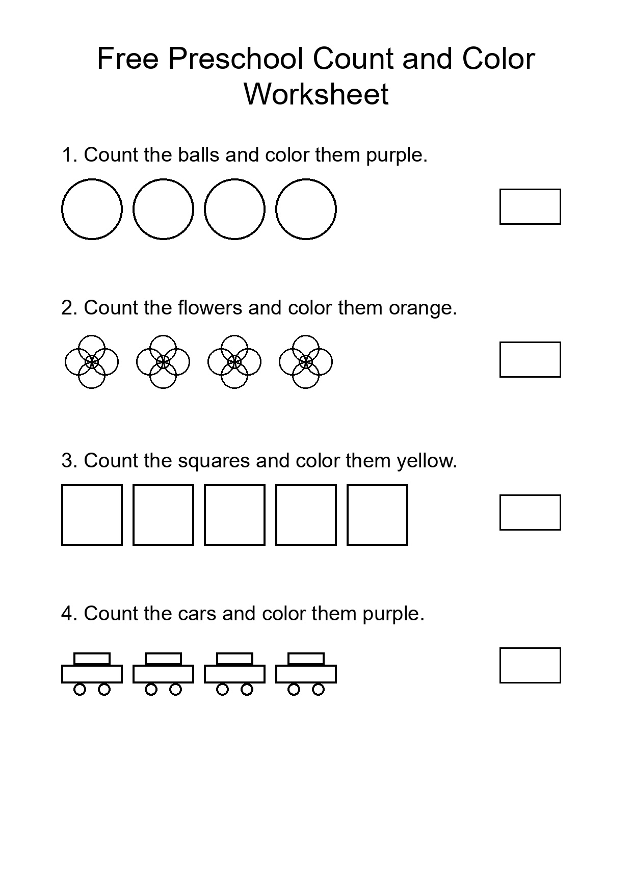 Free Preschool Count and Color Worksheet