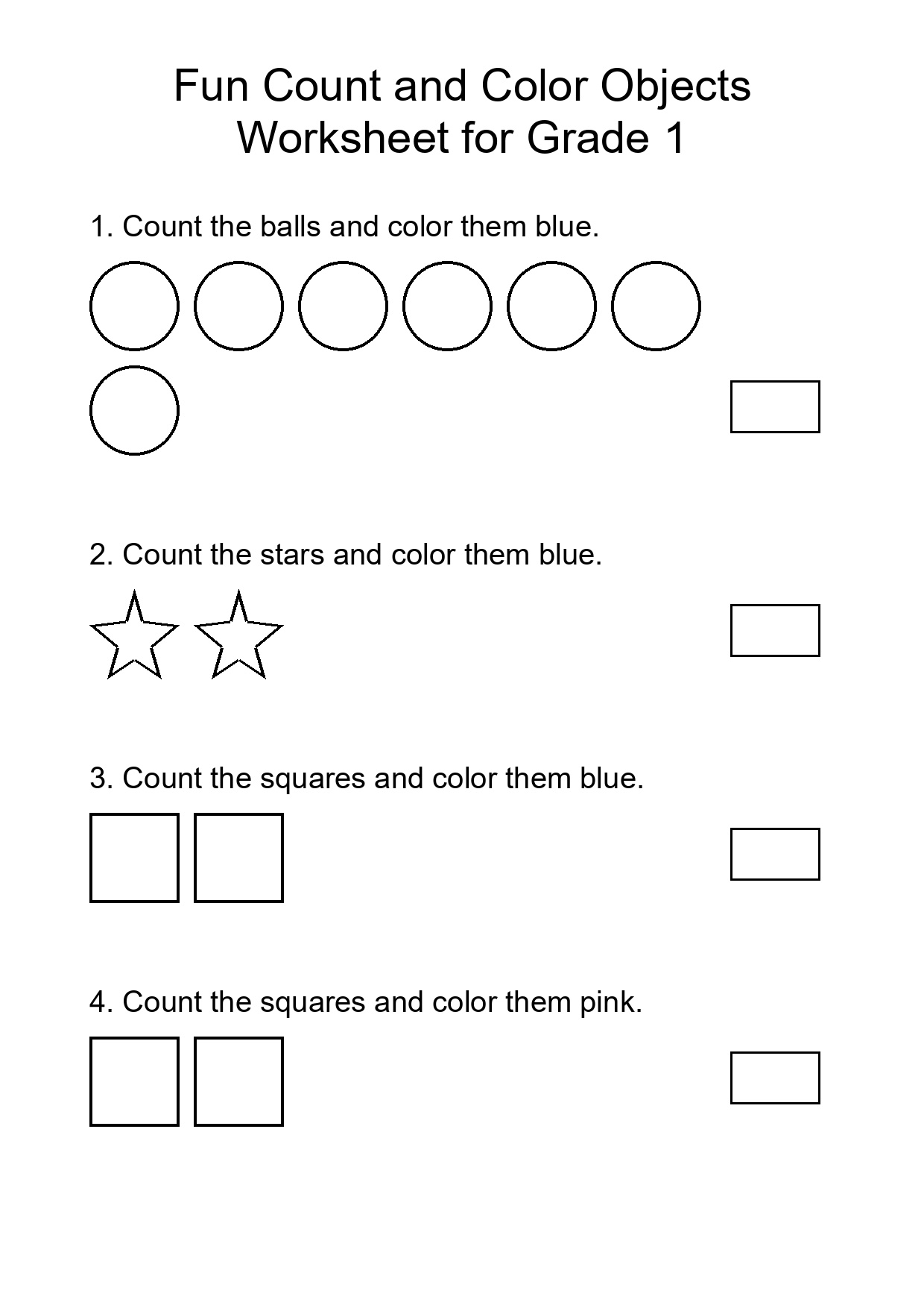 Fun Count and Color Objects Worksheet for Grade 1