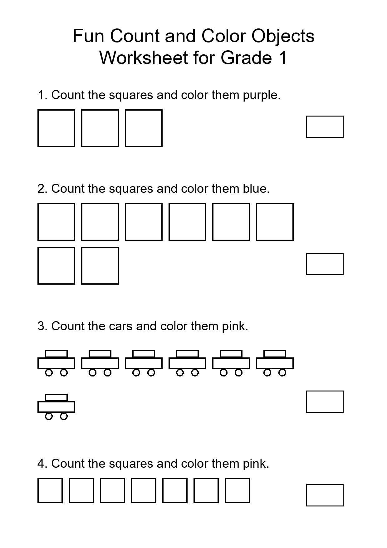 Fun Count and Color Objects Worksheet for Grade 1
