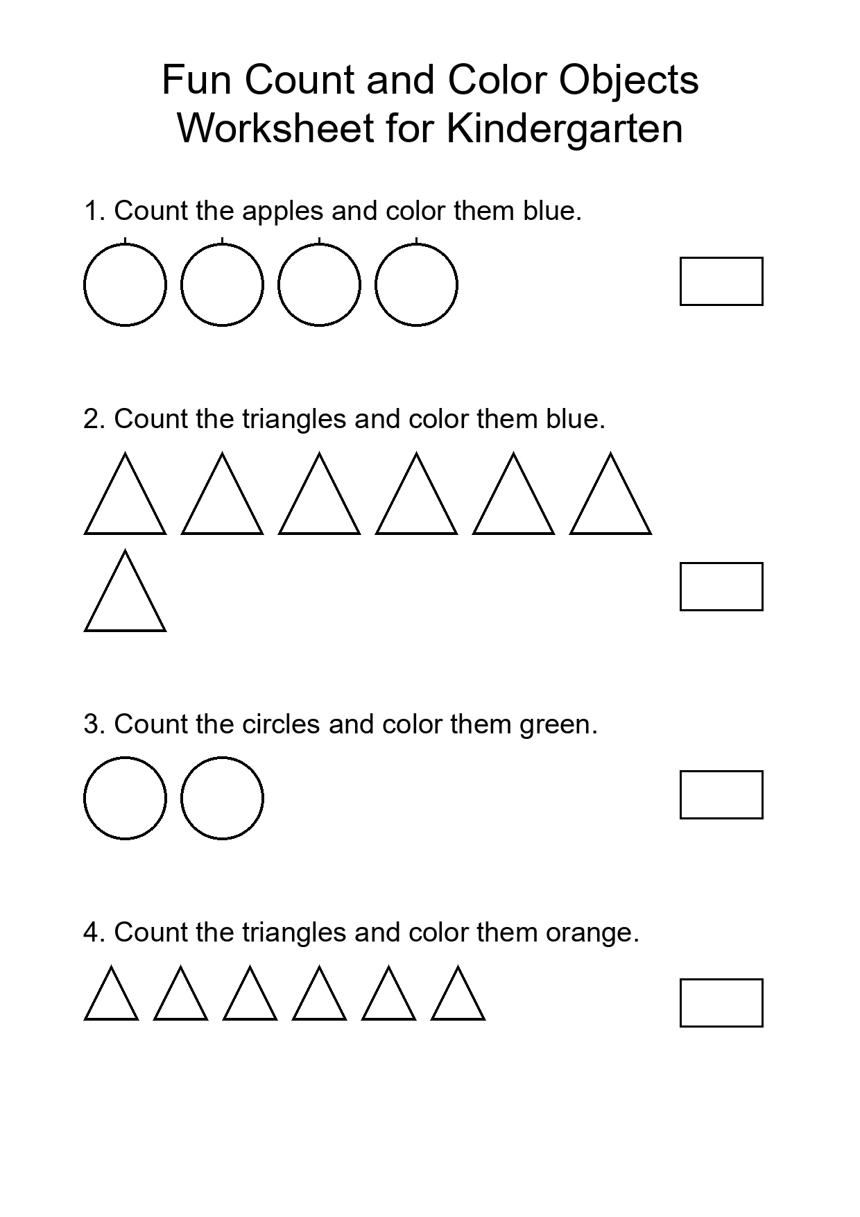 Fun Count and Color Objects Worksheet for Kindergarten