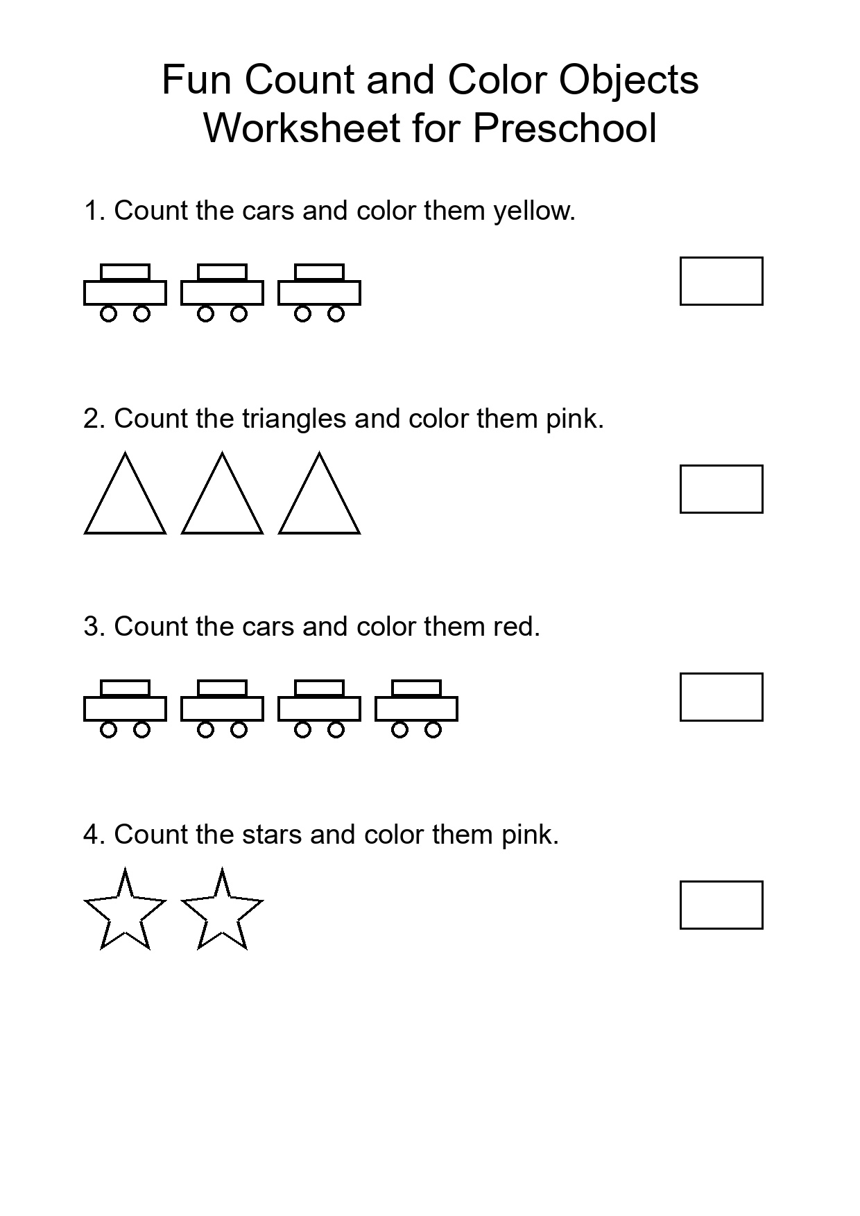 Fun Count and Color Objects Worksheet for Preschool