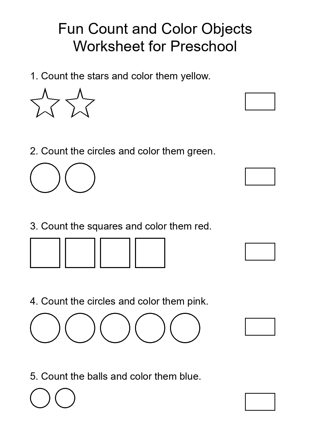 Fun Count and Color Objects Worksheet for Preschool