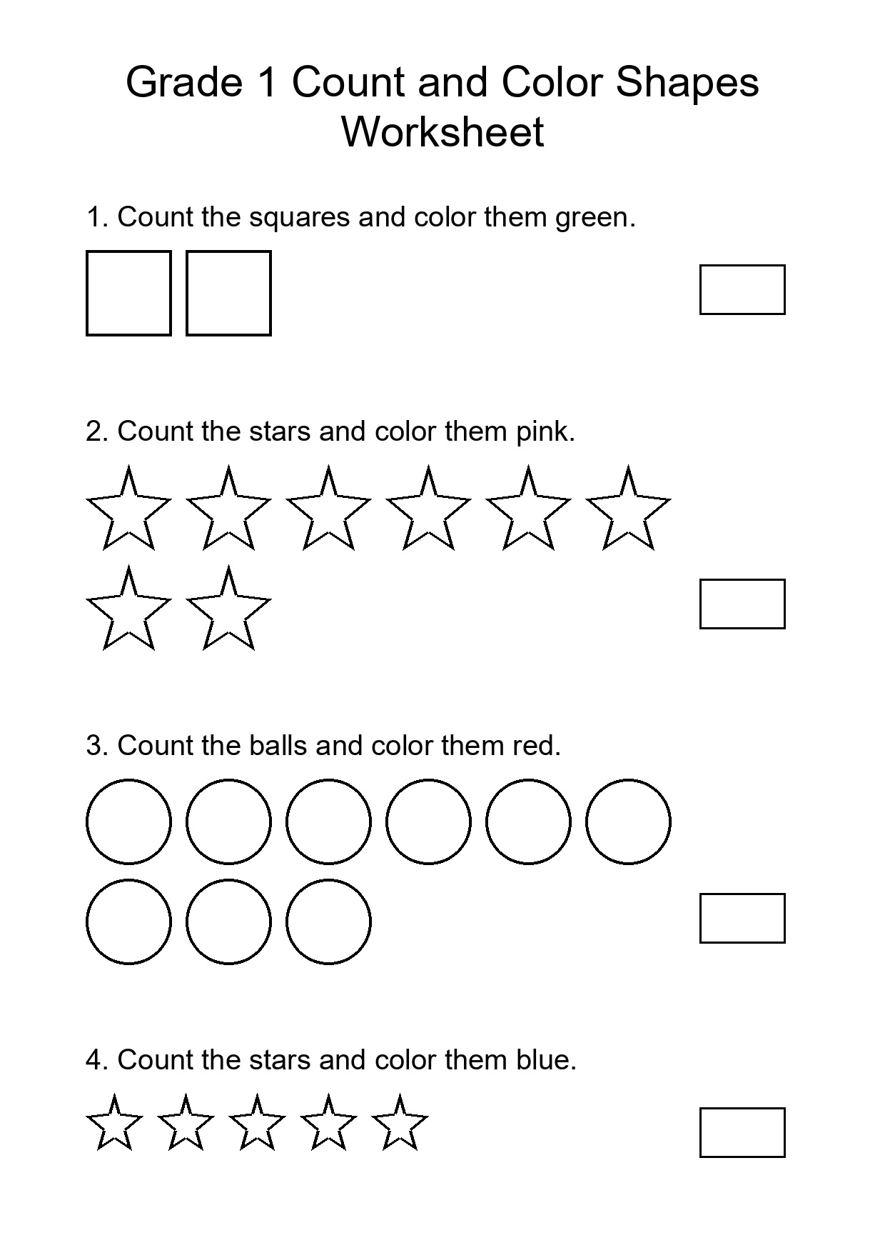 Grade 1 Count and Color Shapes Worksheet