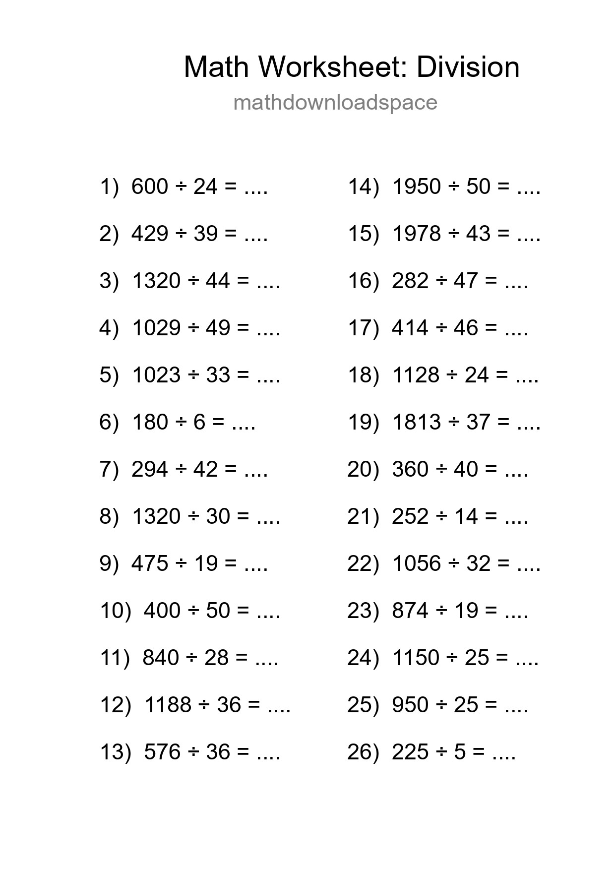 Grade 2 Division Practice Worksheet (26 Problems) - Part 70