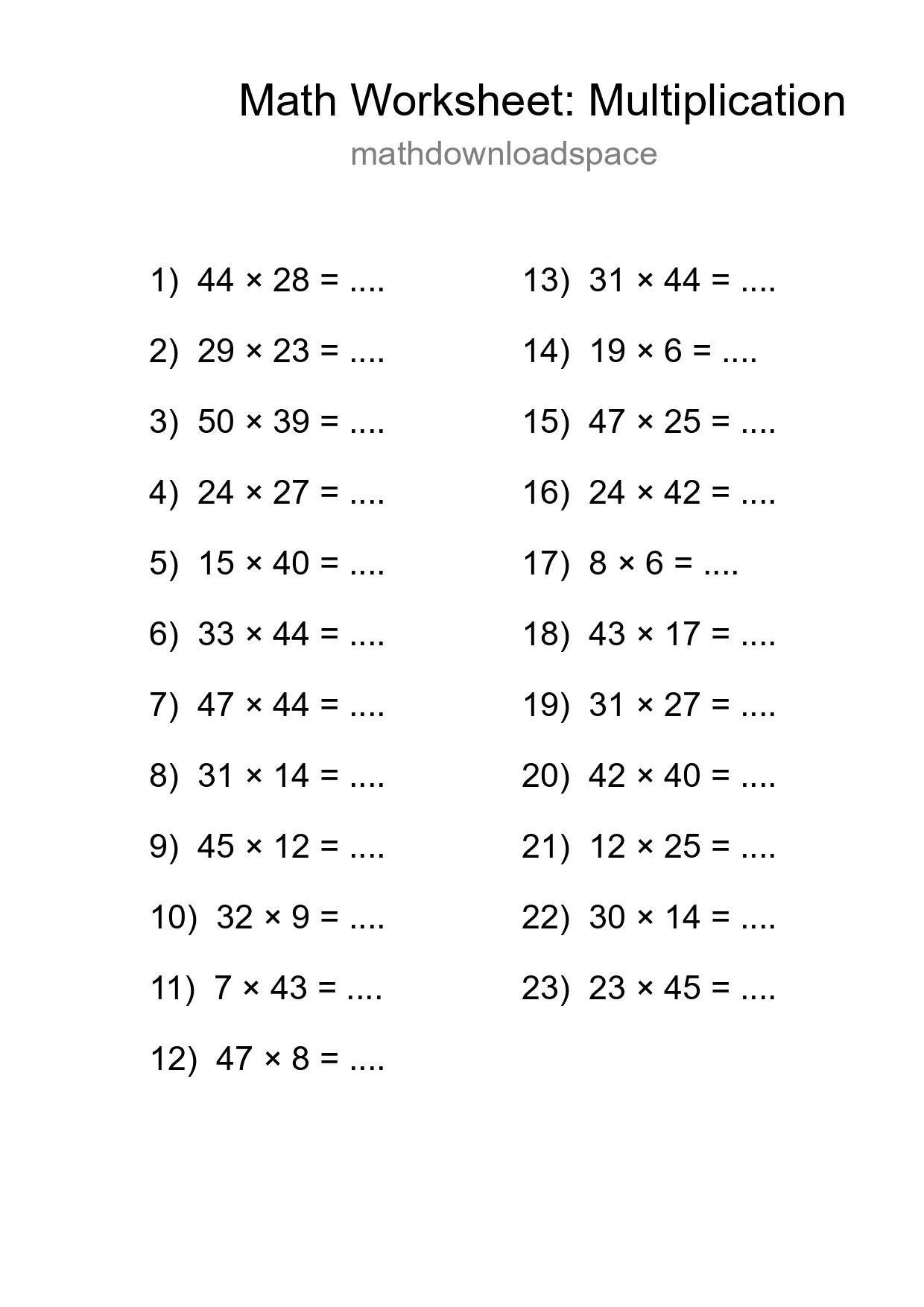 Grade 2 Multiplication Practice Worksheet (23 Problems) - Part 172