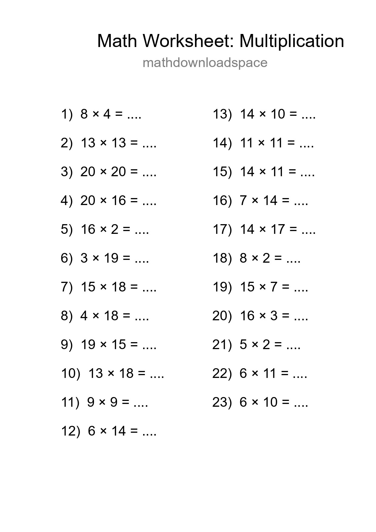 Grade 2 Multiplication Practice Worksheet (23 Problems) - Part 249