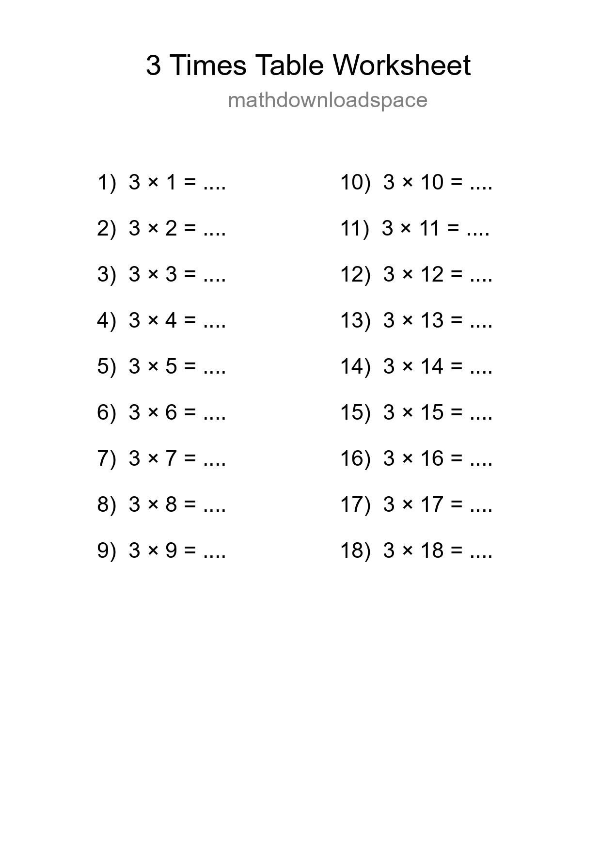 Grade 2 Multiplication Table 3 Practice - Part 119
