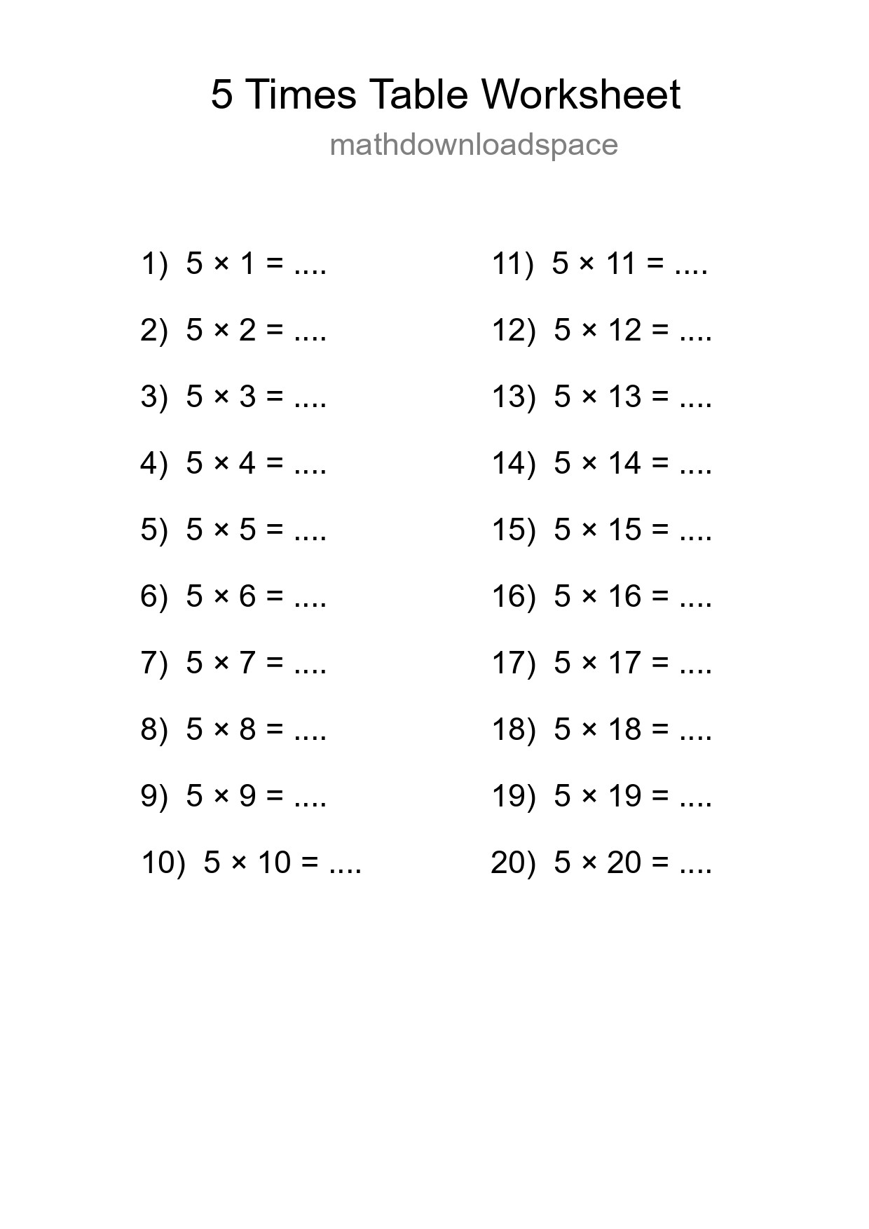 Grade 2 Multiplication Table 5 Practice - Part 174