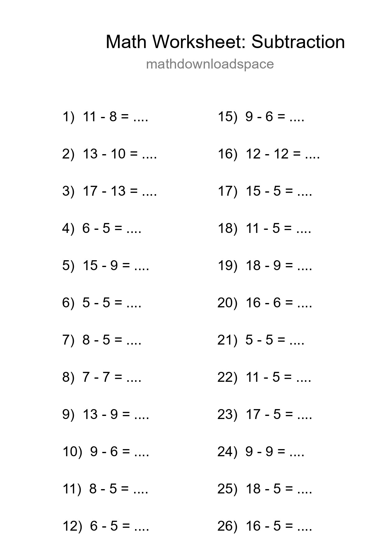 Grade 2 Subtraction Practice Worksheet (27 Problems) - Part 283
