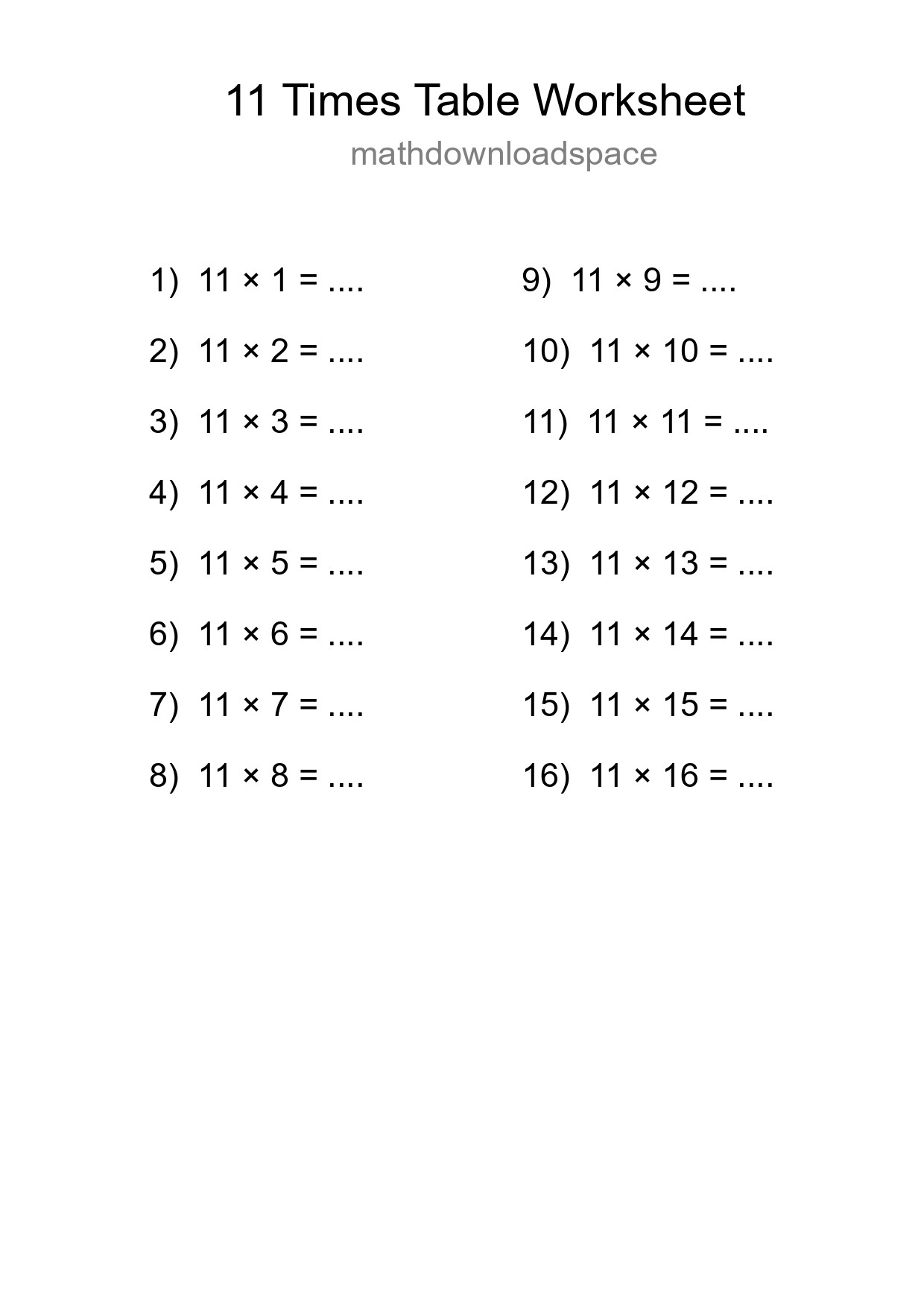 Grade 4 Multiplication Table 11 Practice - Part 284