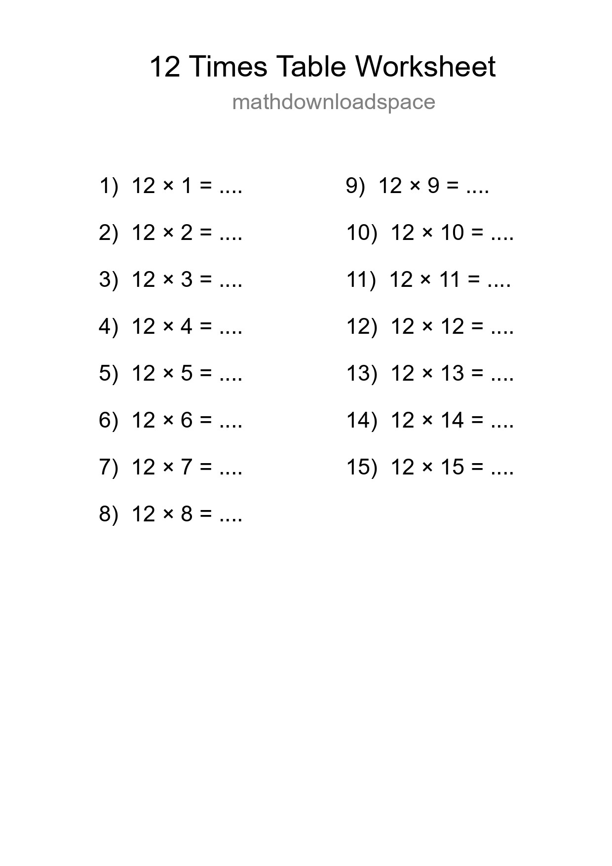 Grade 4 Multiplication Table 12 Practice - Part 75