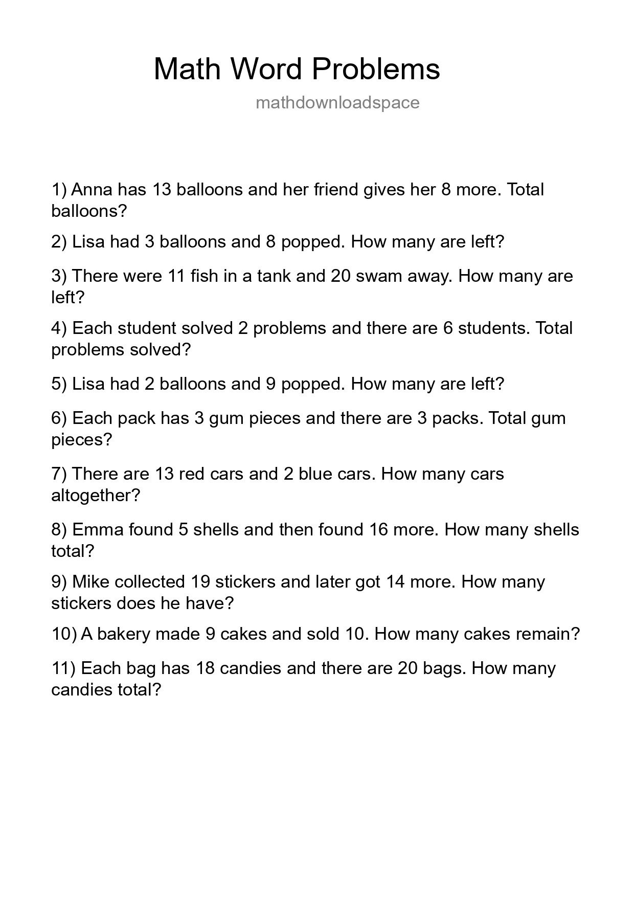 Math Word Problem Worksheet